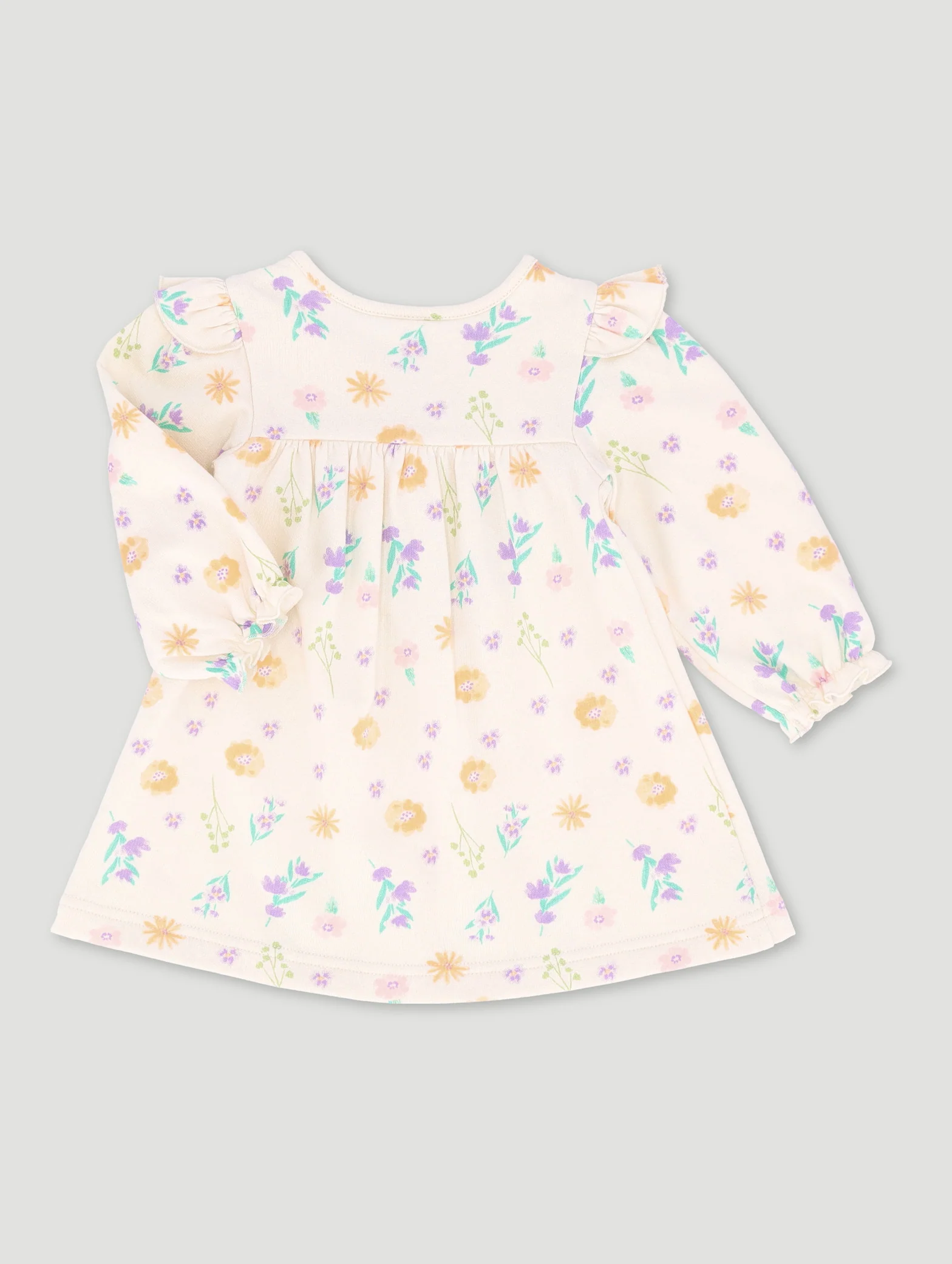 Baby Girls Dainty Flower Fleece Dress - Cream - Image 2