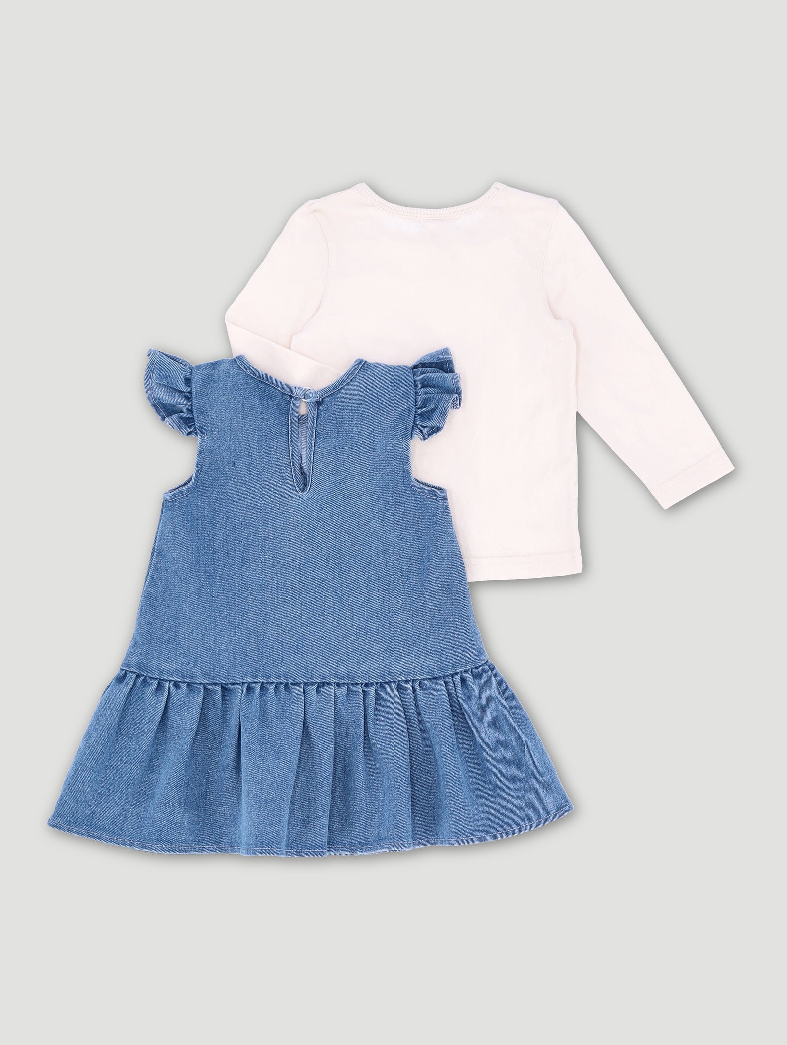 Baby Girls Denim Pinnie Dress With Tee - Mid Denim - Image 2