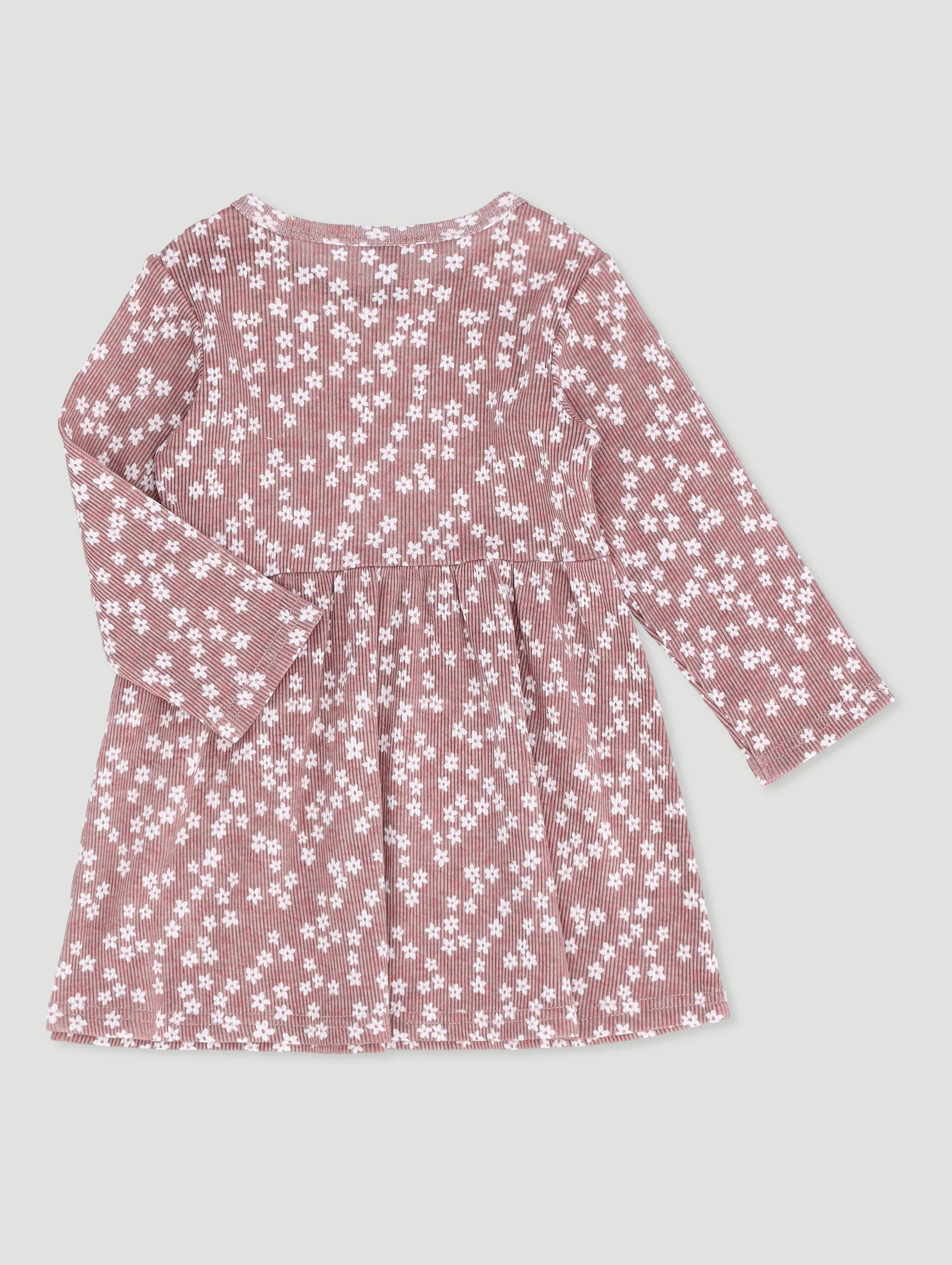 Baby Girls Ditsy Floral Rib Dress - Stone - Image 2