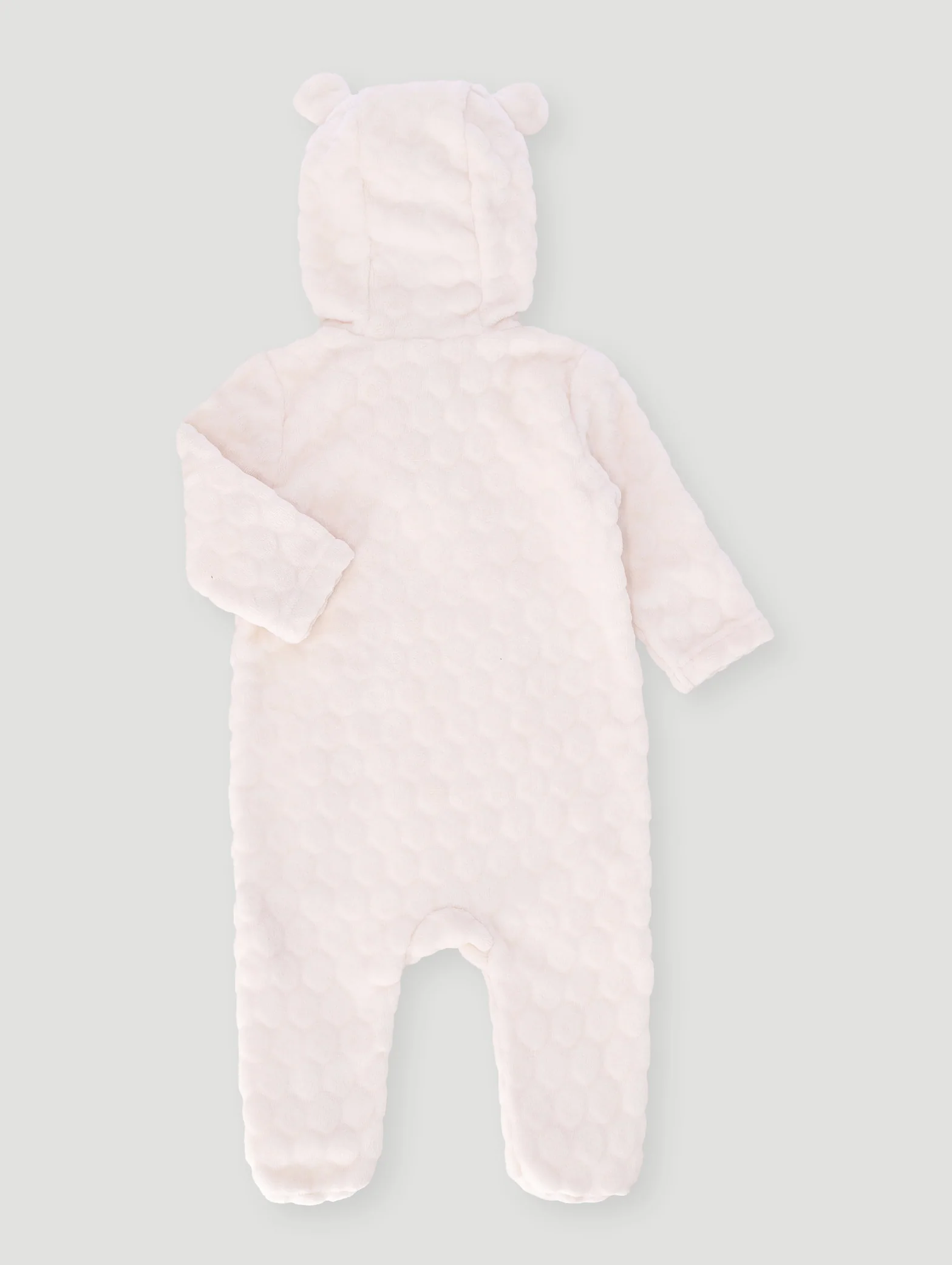 Baby Girls Embossed Hooded Babygrow - Cream - Image 2