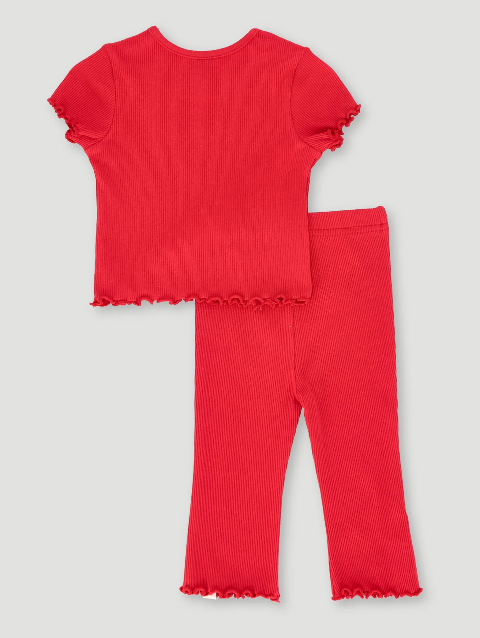 Baby Girls Embroidered Heart Ribbed Set - Red - Image 2
