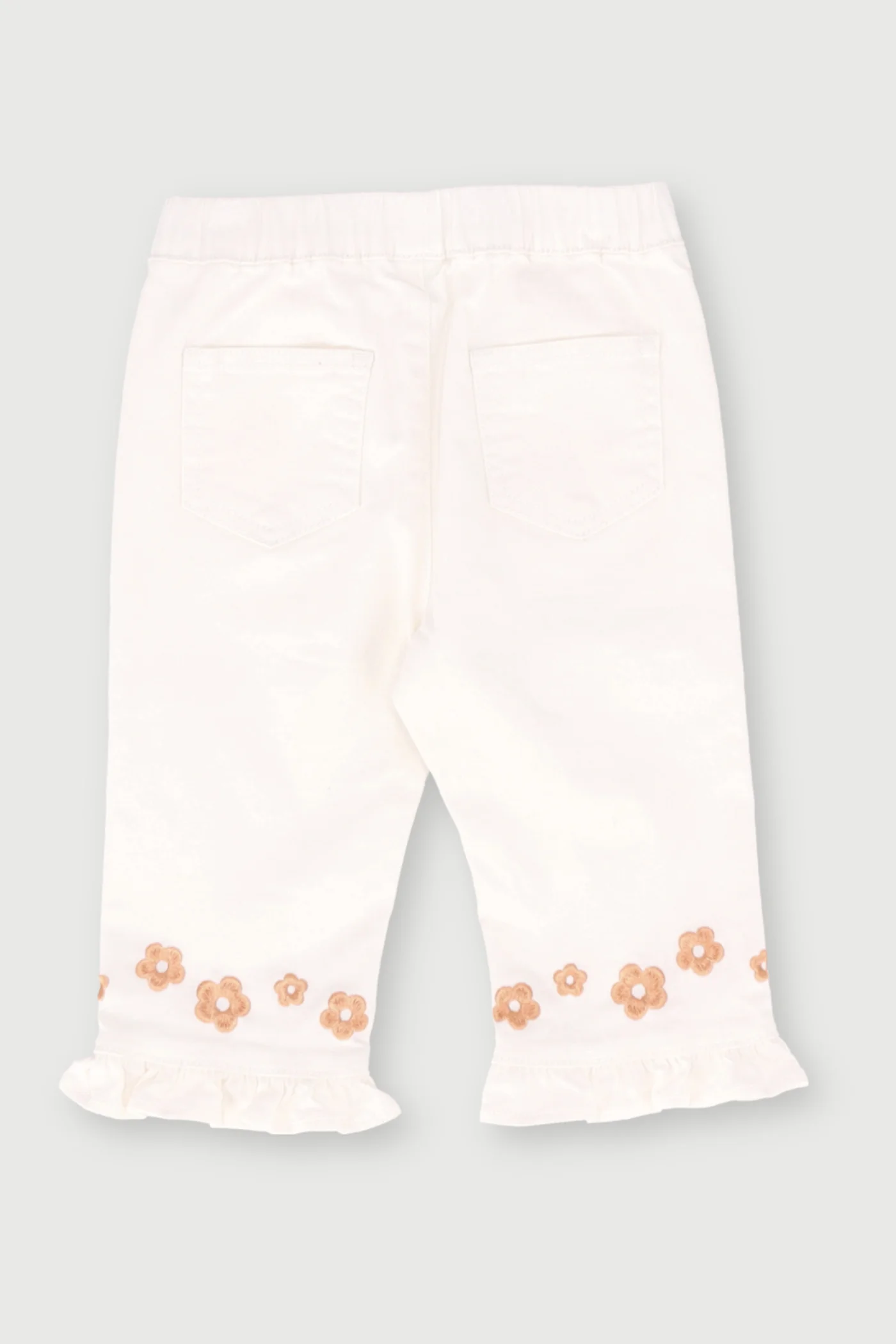 Baby Girls Embroidered Twill Pants - Cream - Image 2