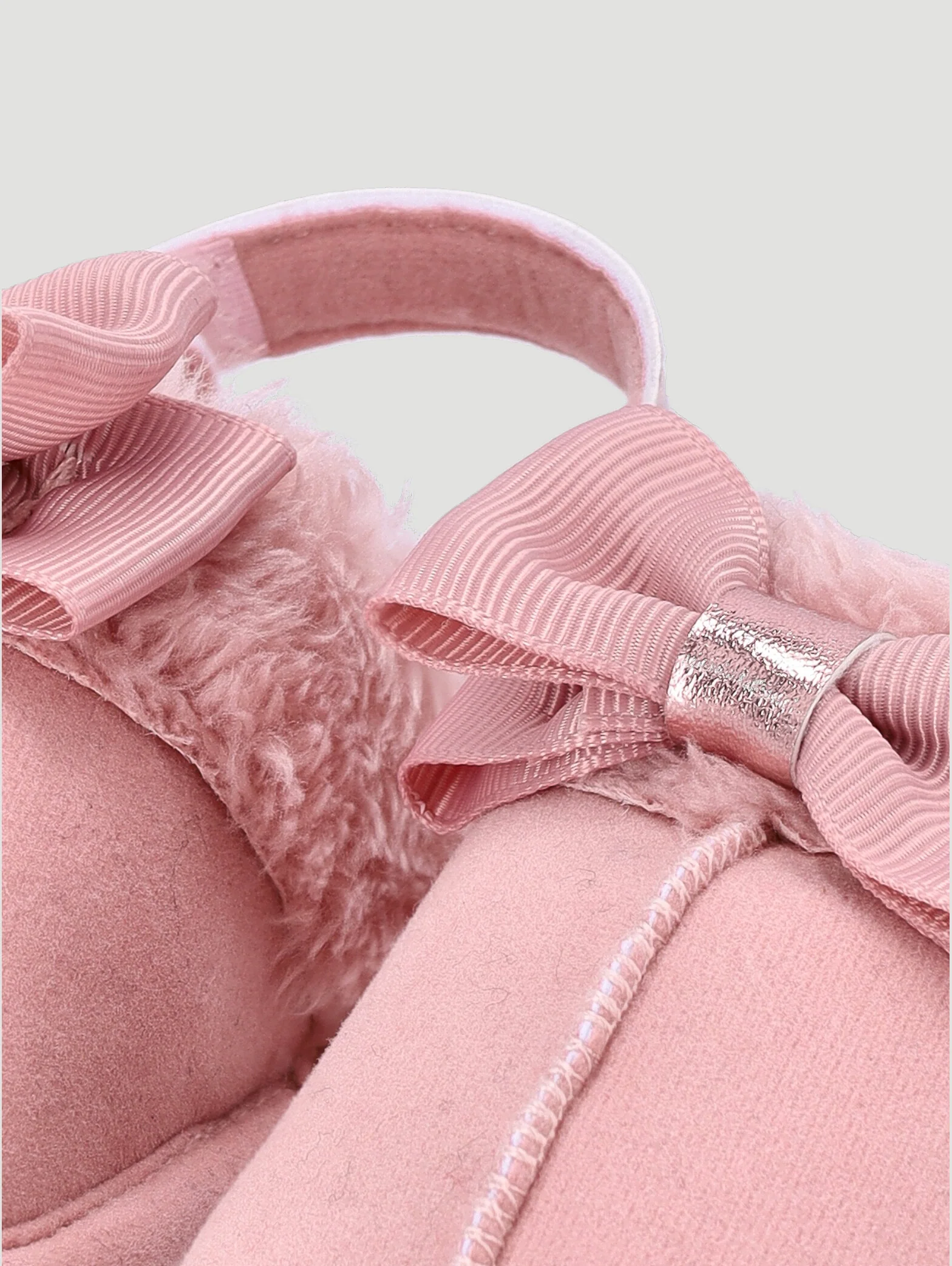 Baby Girls Faux Fur Slipper With Bow - Pink - Image 2