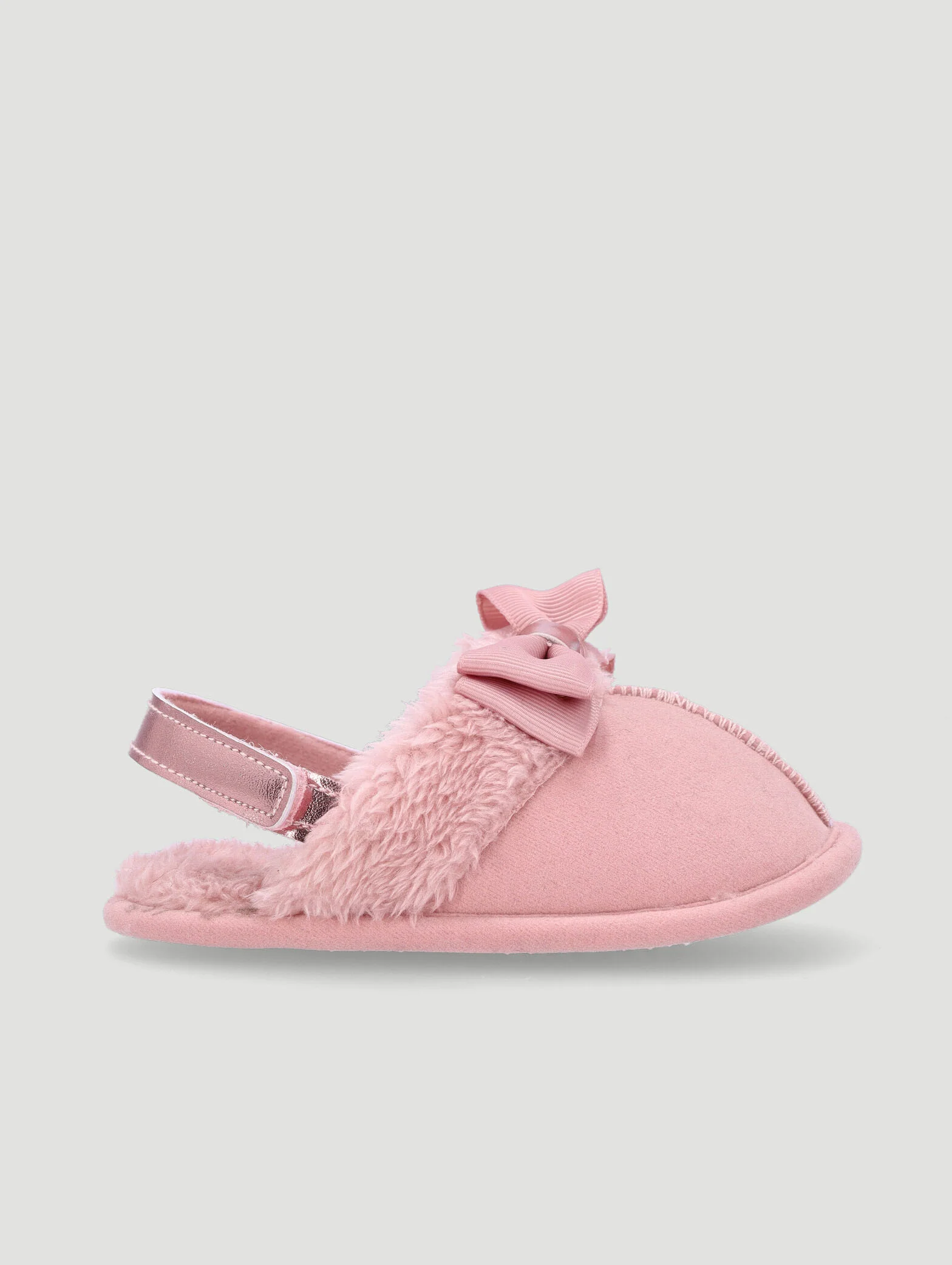 Baby Girls Faux Fur Slipper With Bow - Pink - Image 3