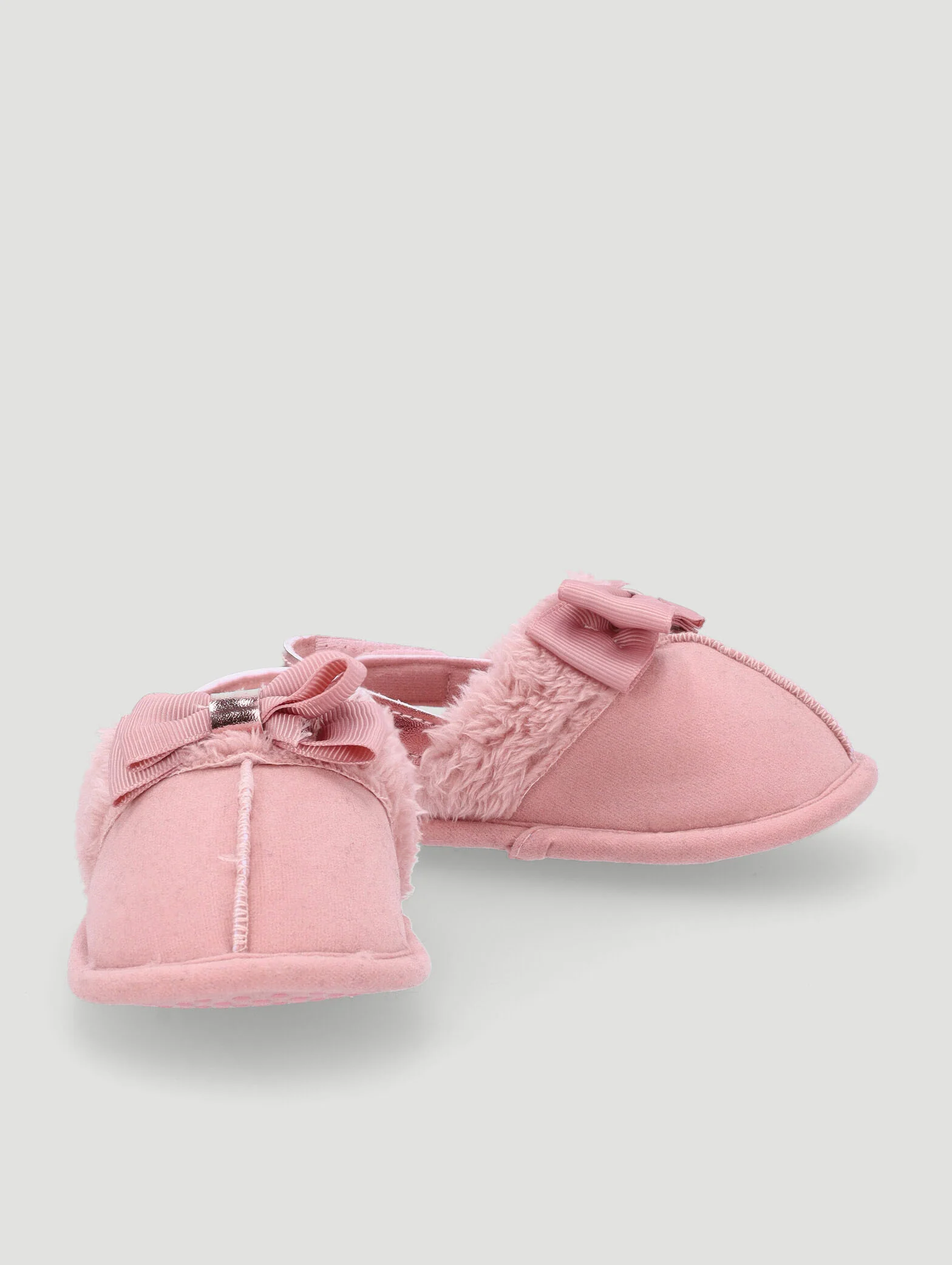 Baby Girls Faux Fur Slipper With Bow - Pink - Image 4