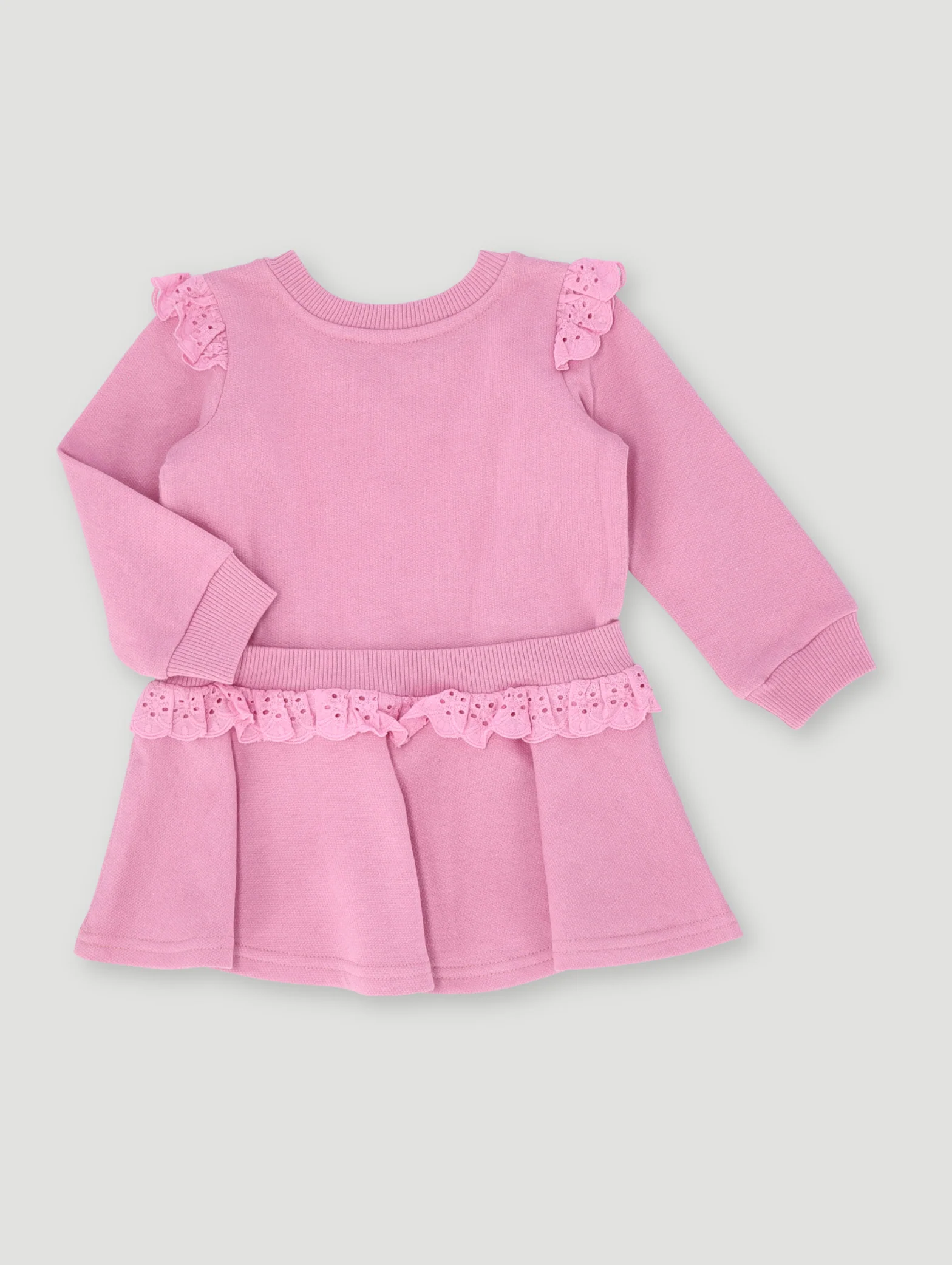 Baby Girls Fleece Lace Dress - Dusty Pink - Image 2