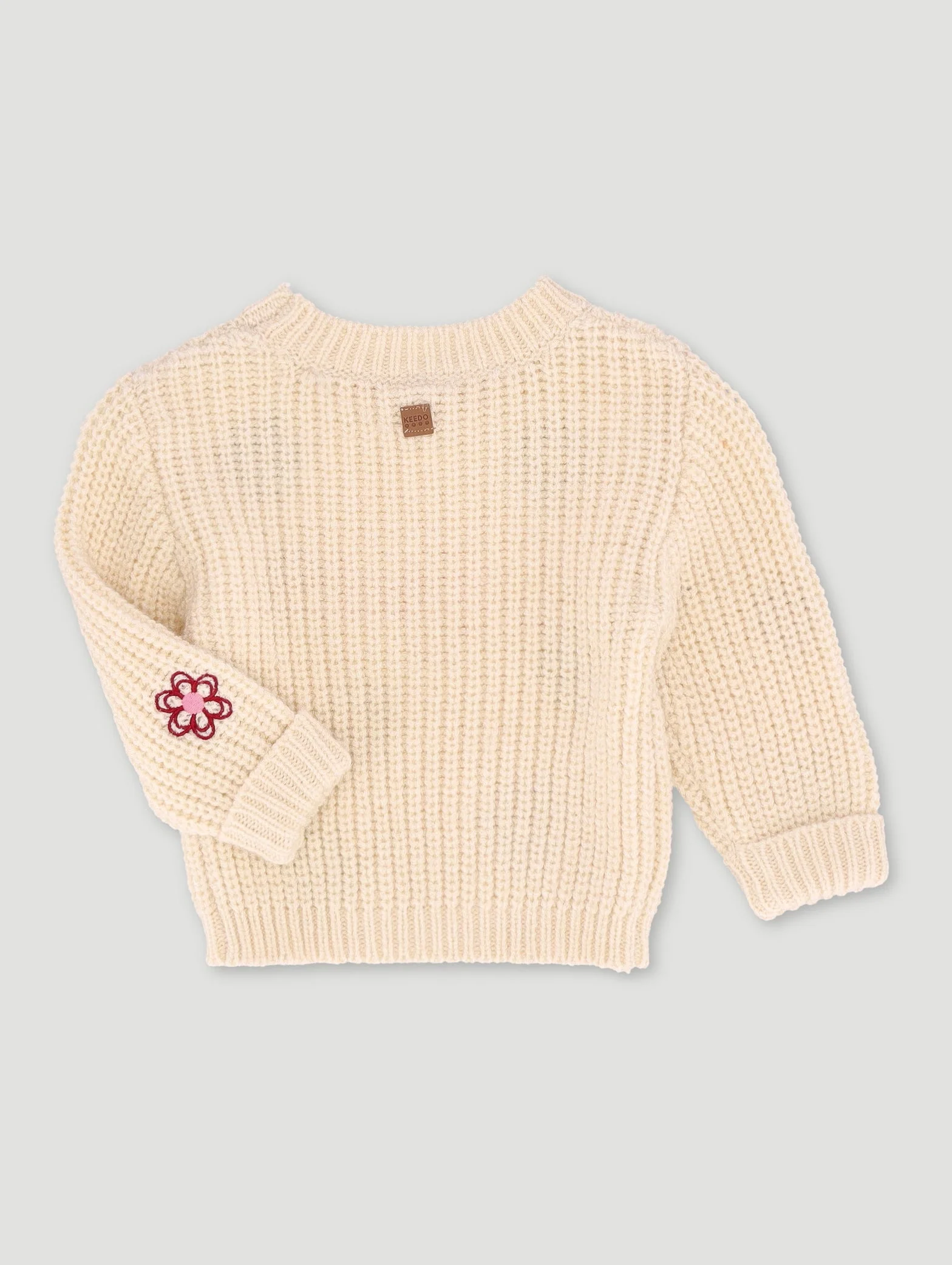 Keedo Baby Girls Flower Embroidery Chunky Knitwear - Image 2