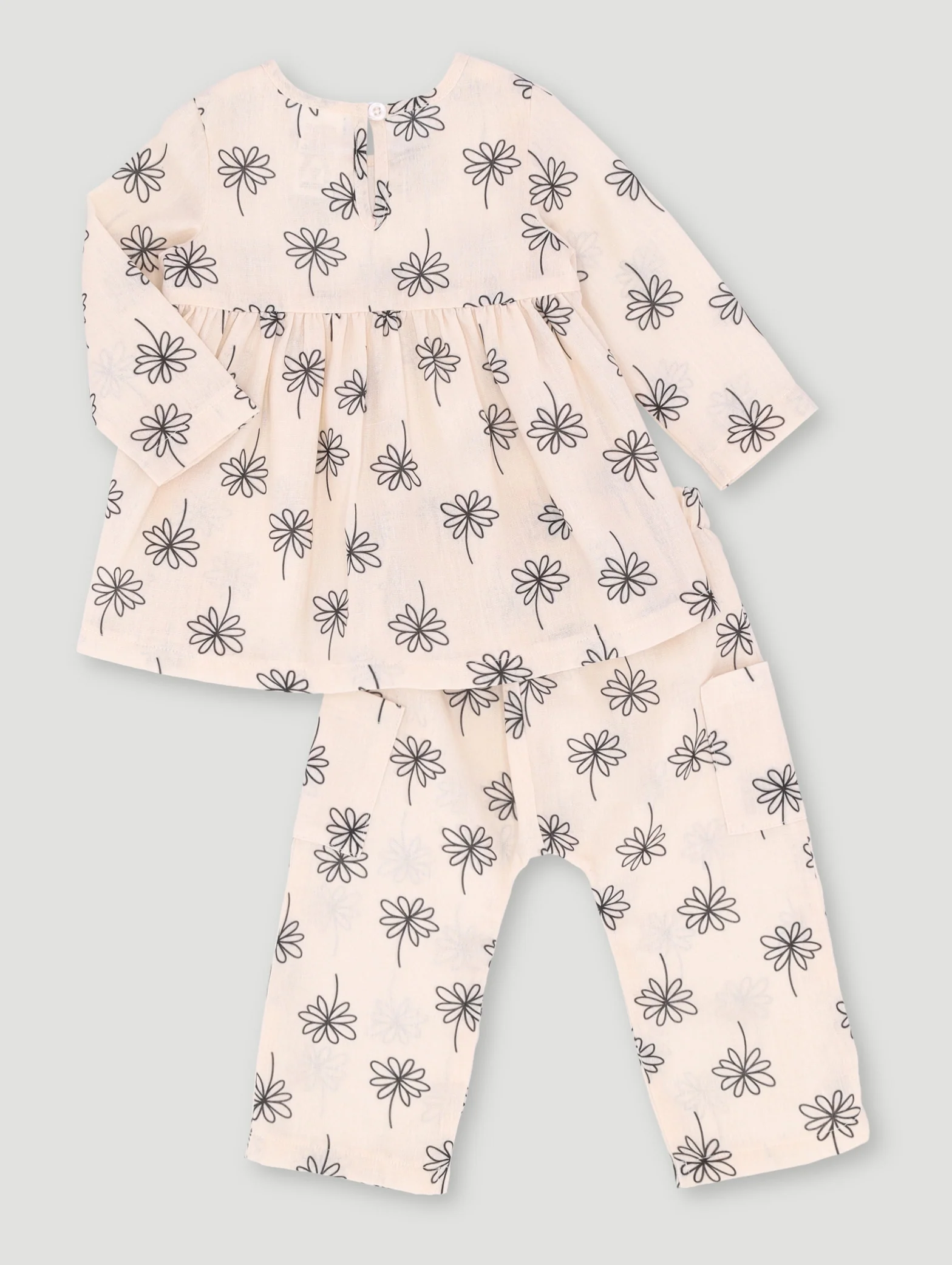 Baby Girls Flowers Print Linen Set - Light Stone - Image 2