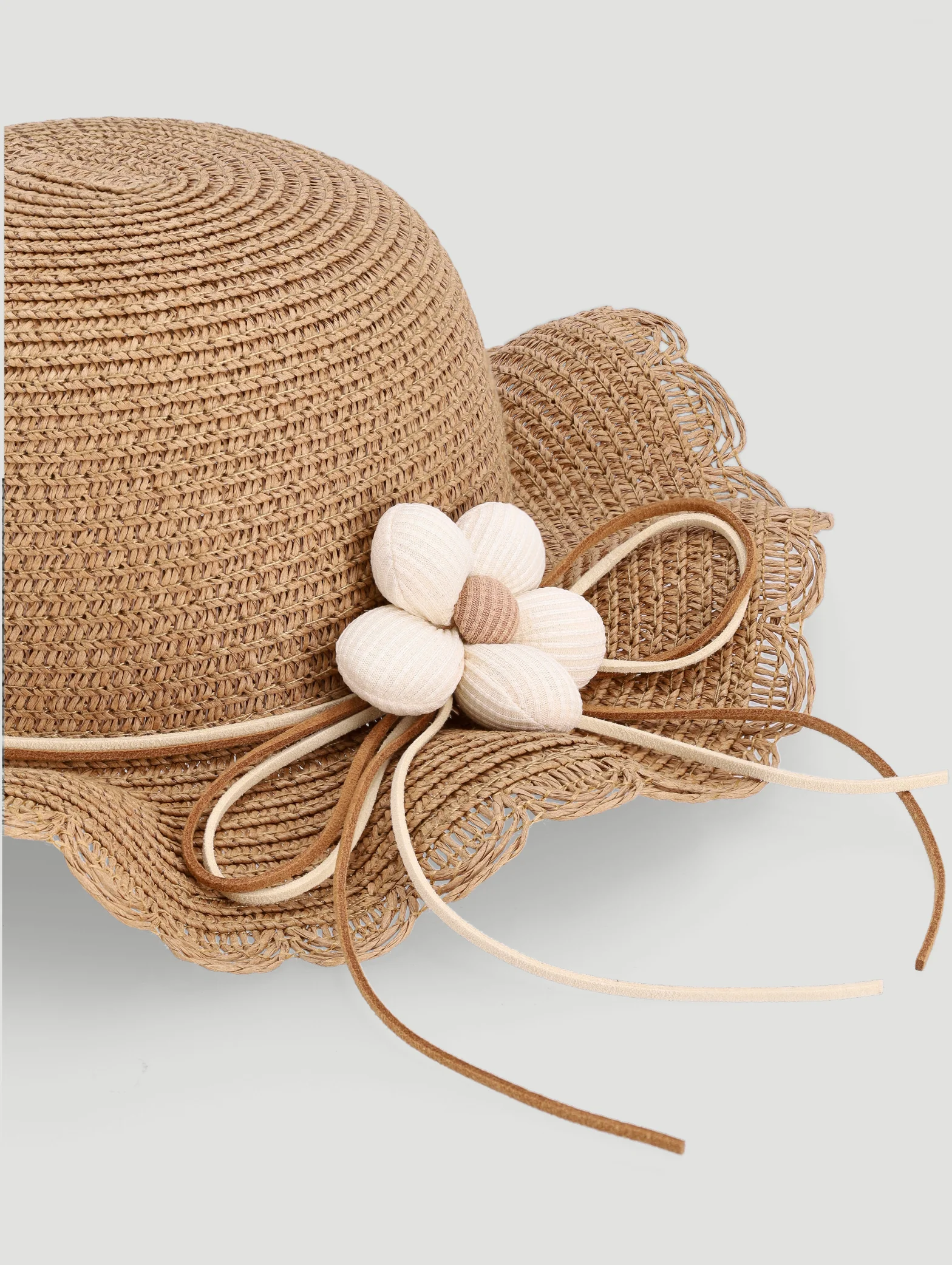 Baby Girls Frill Daisy Straw Hat - Natural - Image 3