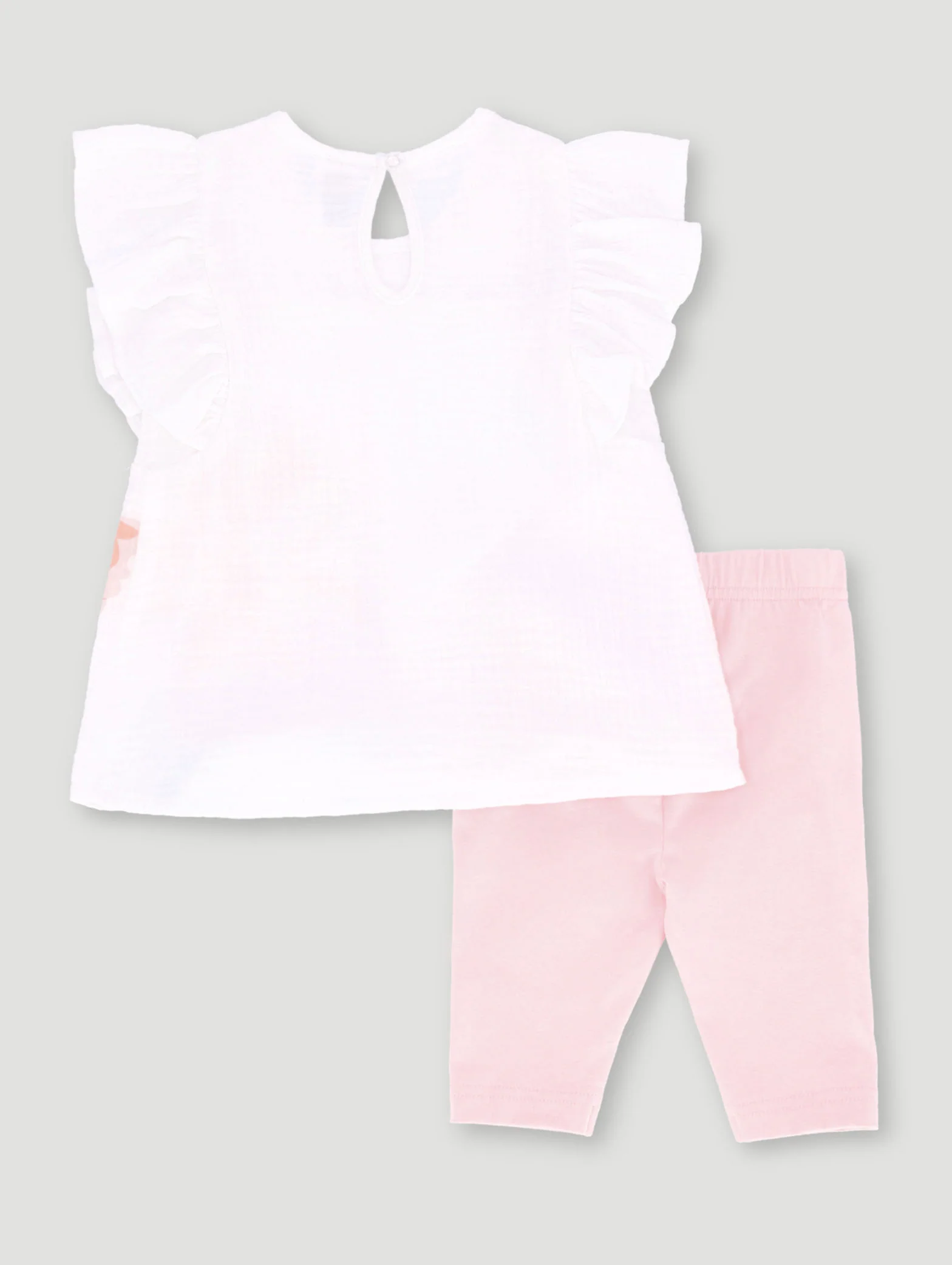 Baby Girls Frill Flower Woven Tunic Set - Peach - Image 2