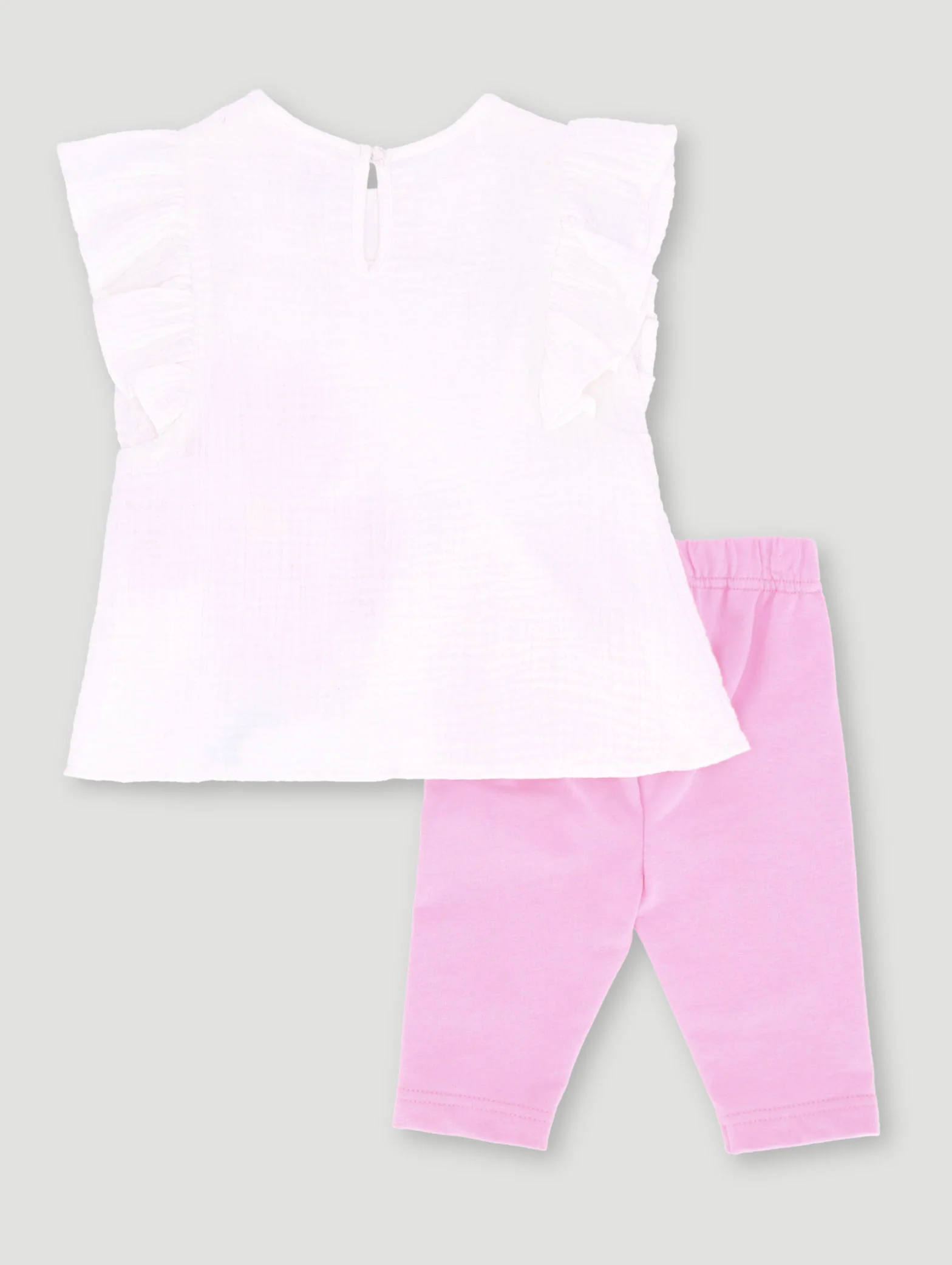 Baby Girls Frill Flower Woven Tunic Set - Pink - Image 2