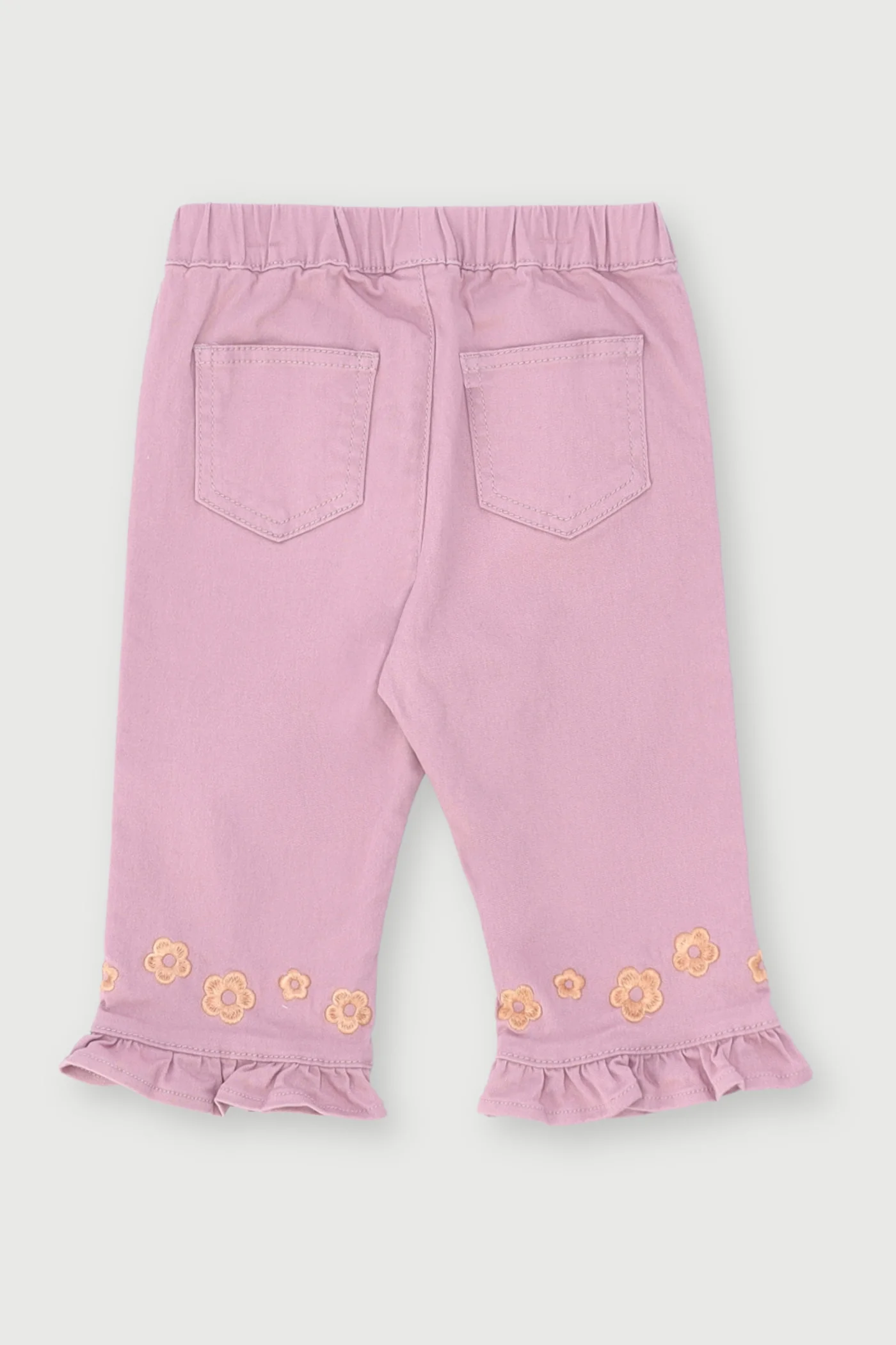 Baby Girls Frill Hem Embroidery Twill Pants - Dusty Pink - Image 2