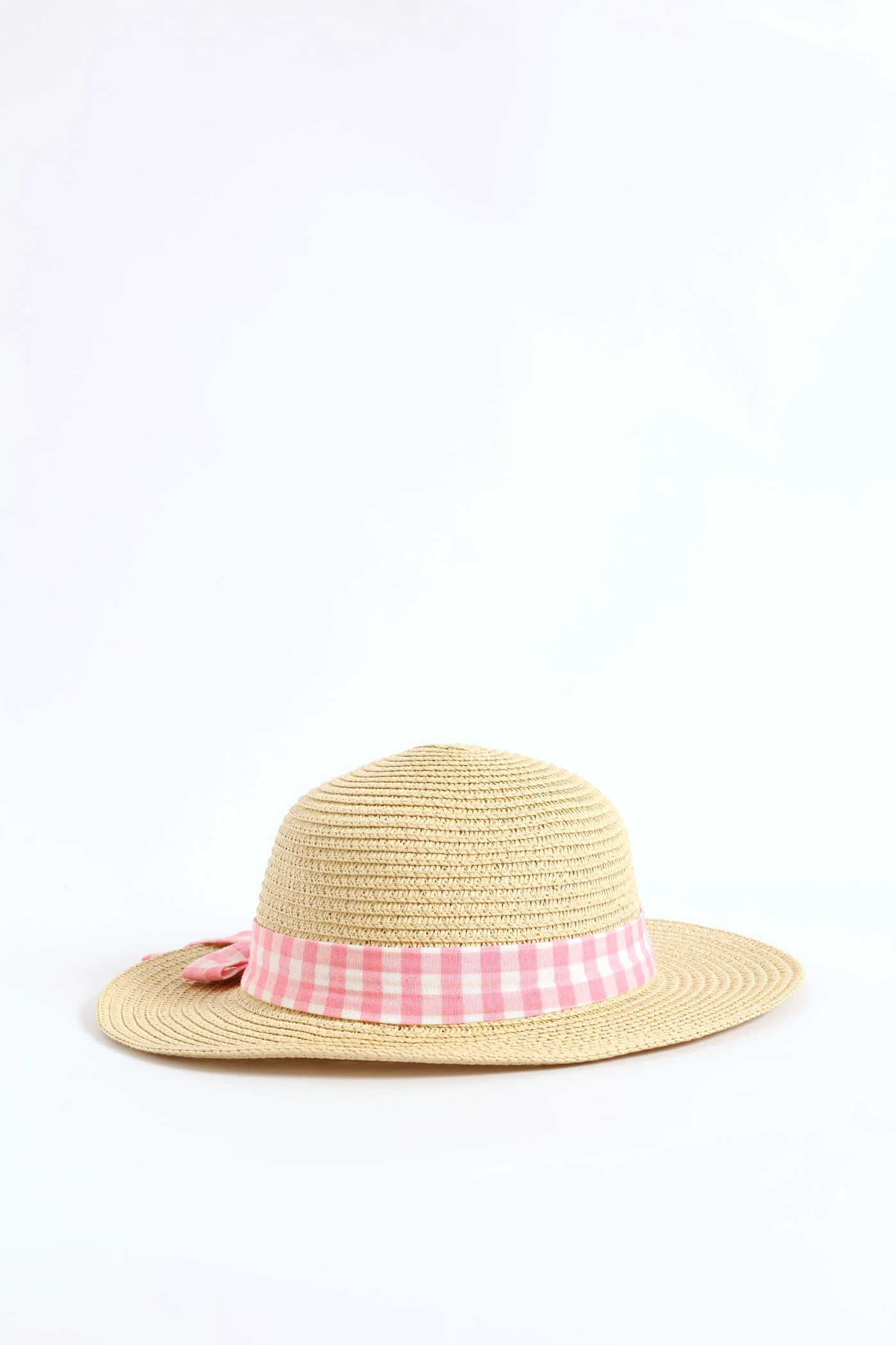 Baby Girls Gingham Bow Straw Hat - Tan - Image 3