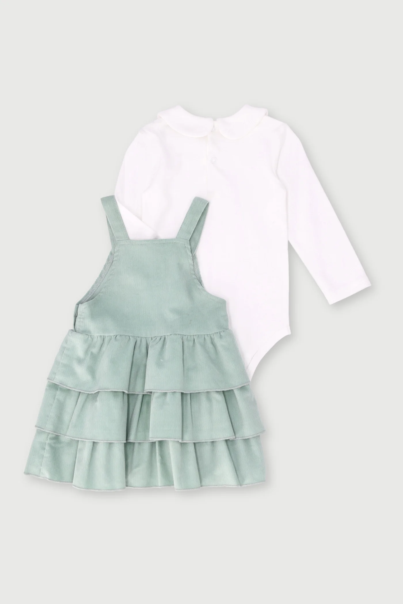 Baby Girls Heart Corduroy Pinni Dress - Sage - Image 2