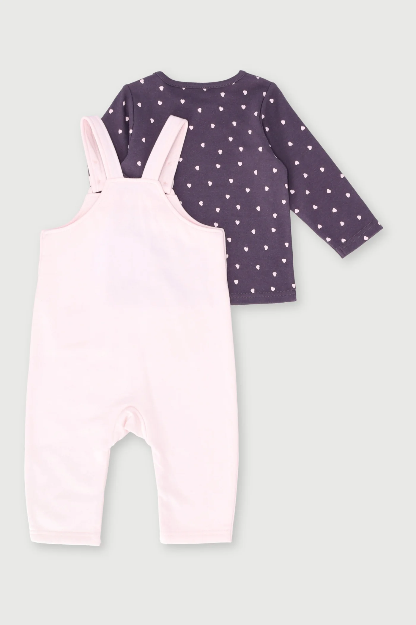 Baby Girls Heart Pockets Brushed Dungaree Set - Dusty Pink - Image 2