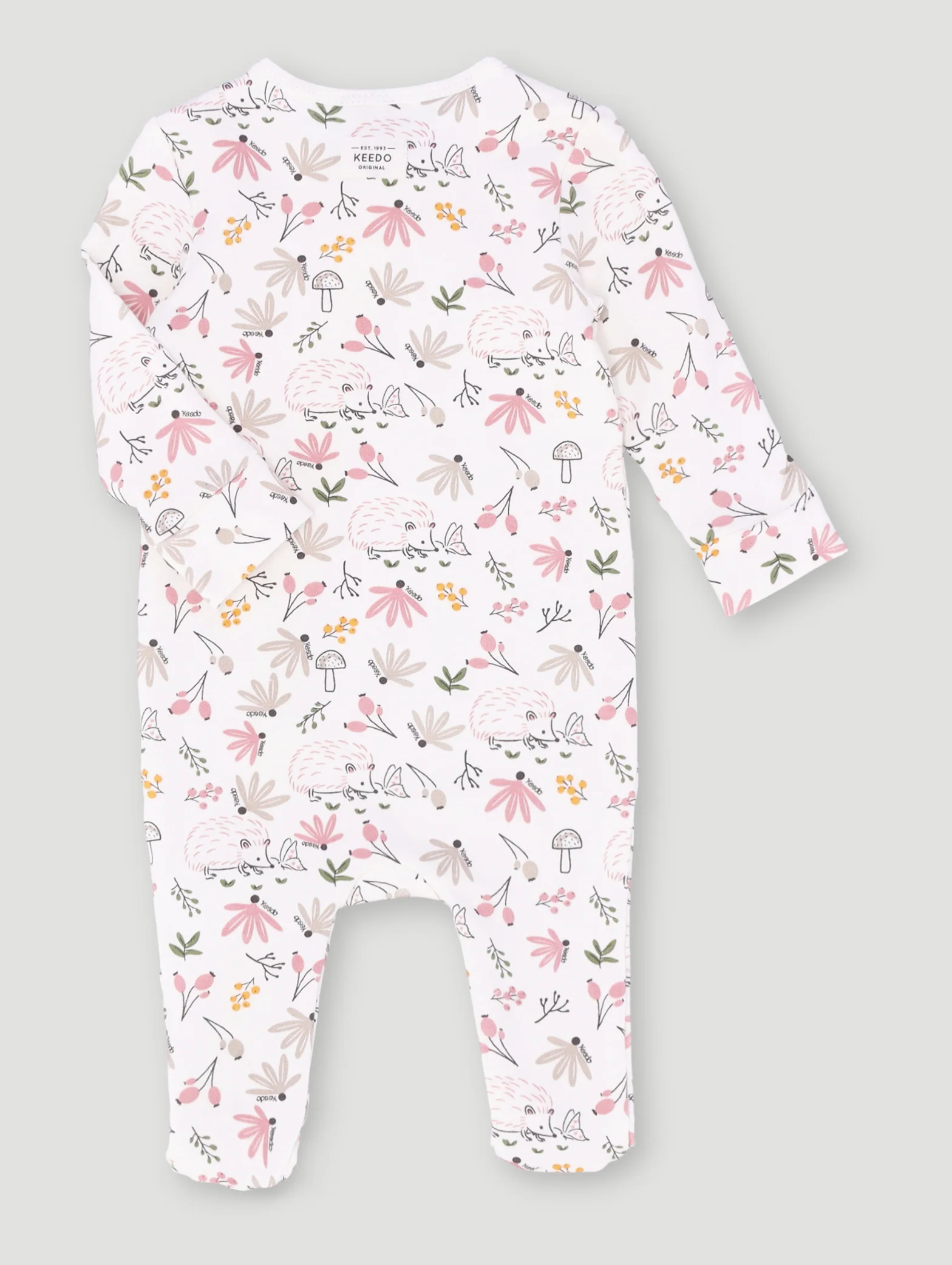 Keedo Baby Girls Hedgehog Fleece Sleepsuit - Cream - Image 2