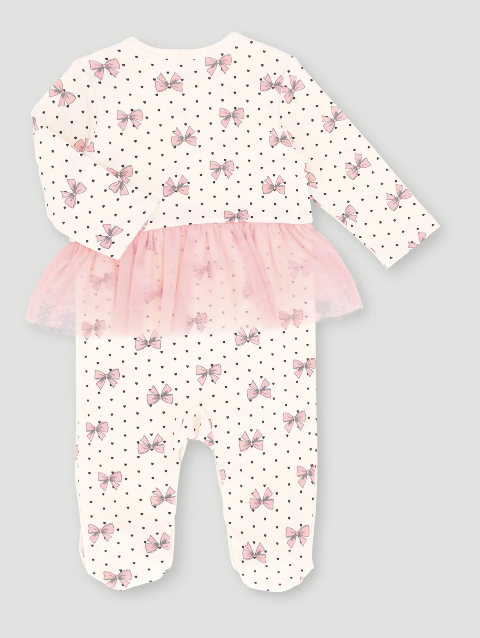 Baby Girls Knit Bow/Tulle Printed Sleepsuit - Cream Multi - Image 2