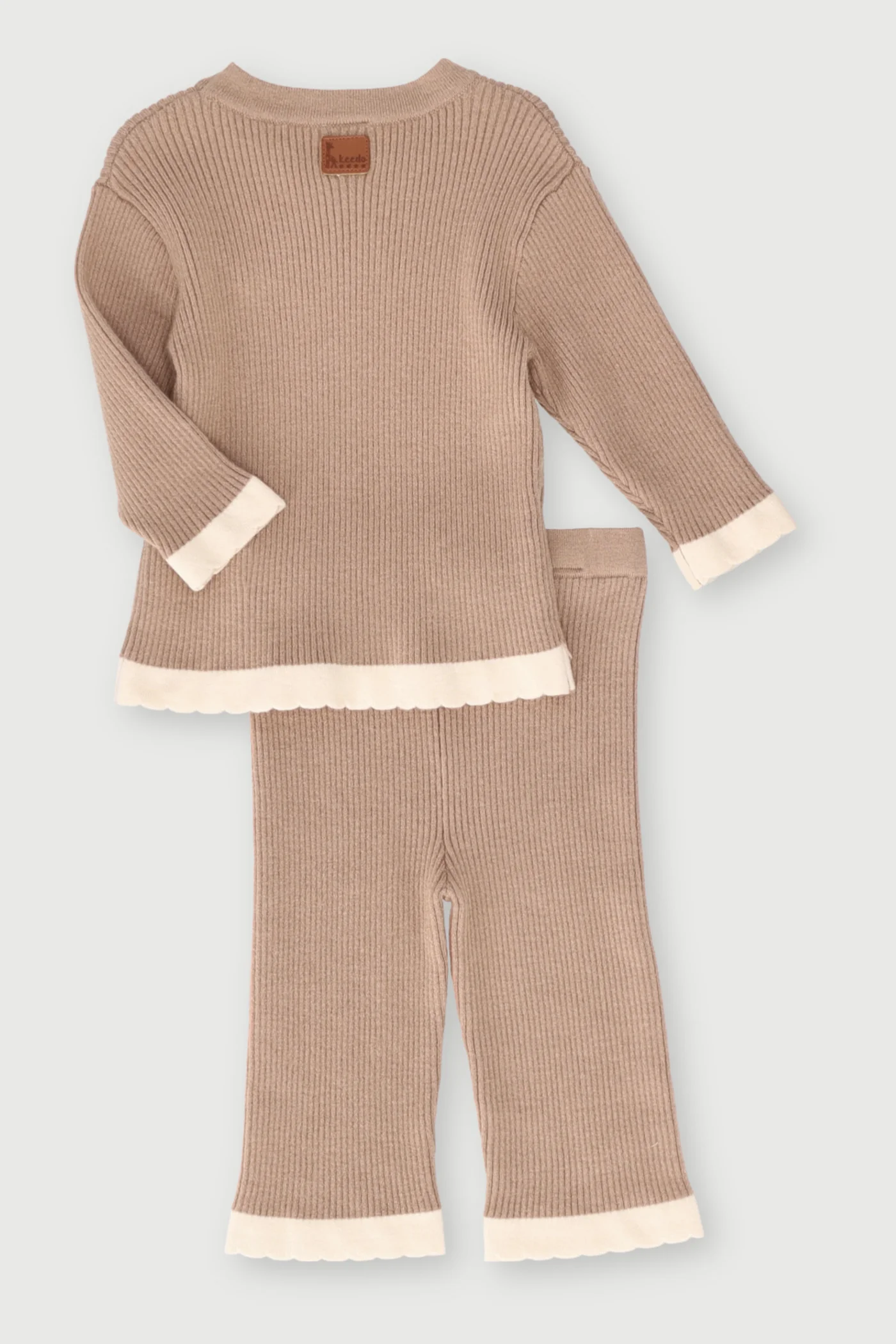 Keedo Baby Girls Plain Textured Knit Set - Beige - Image 2
