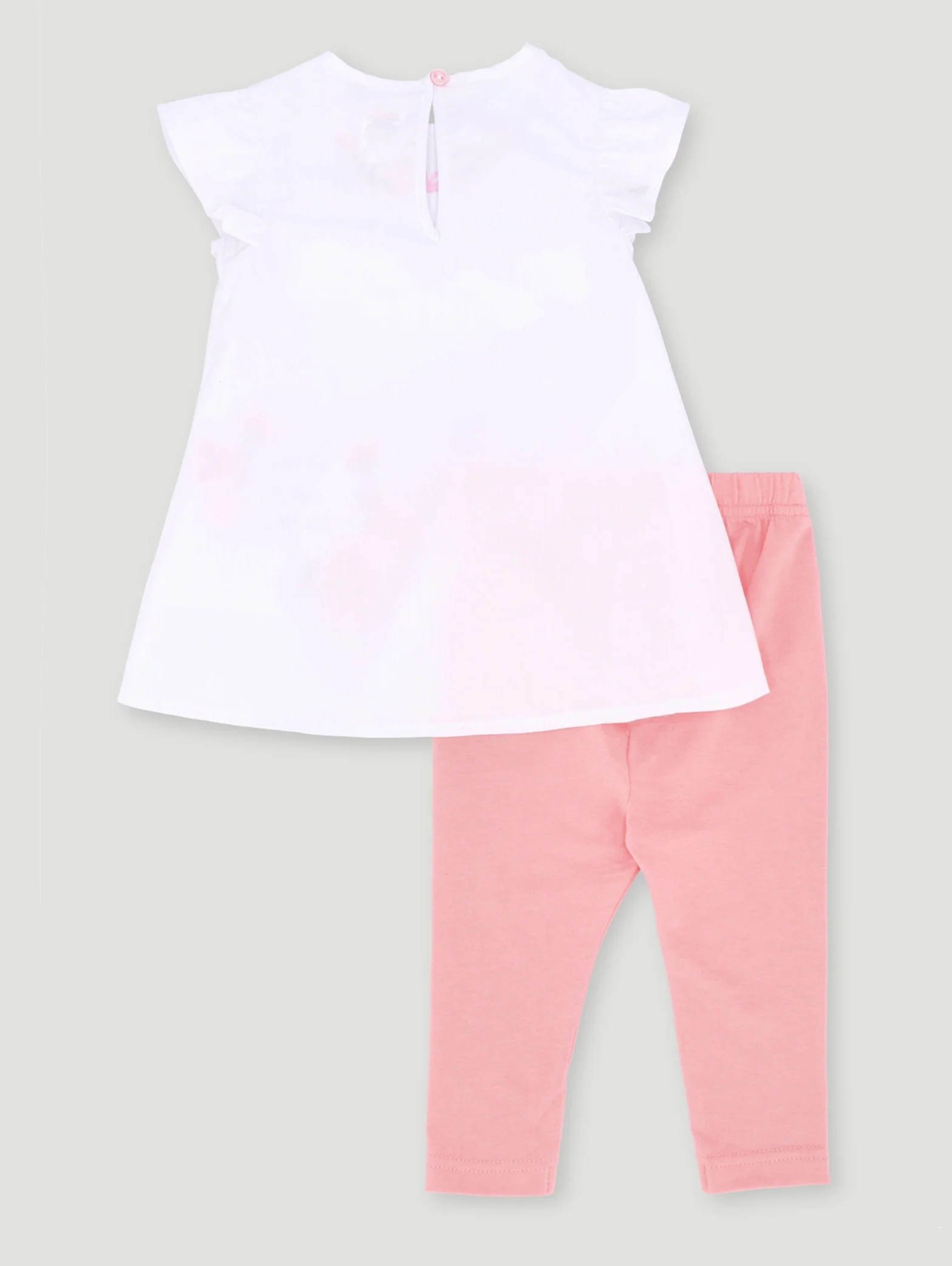 Baby Girls Little & Loved Frill Flowers Tunic Set - White/Peach - Image 2