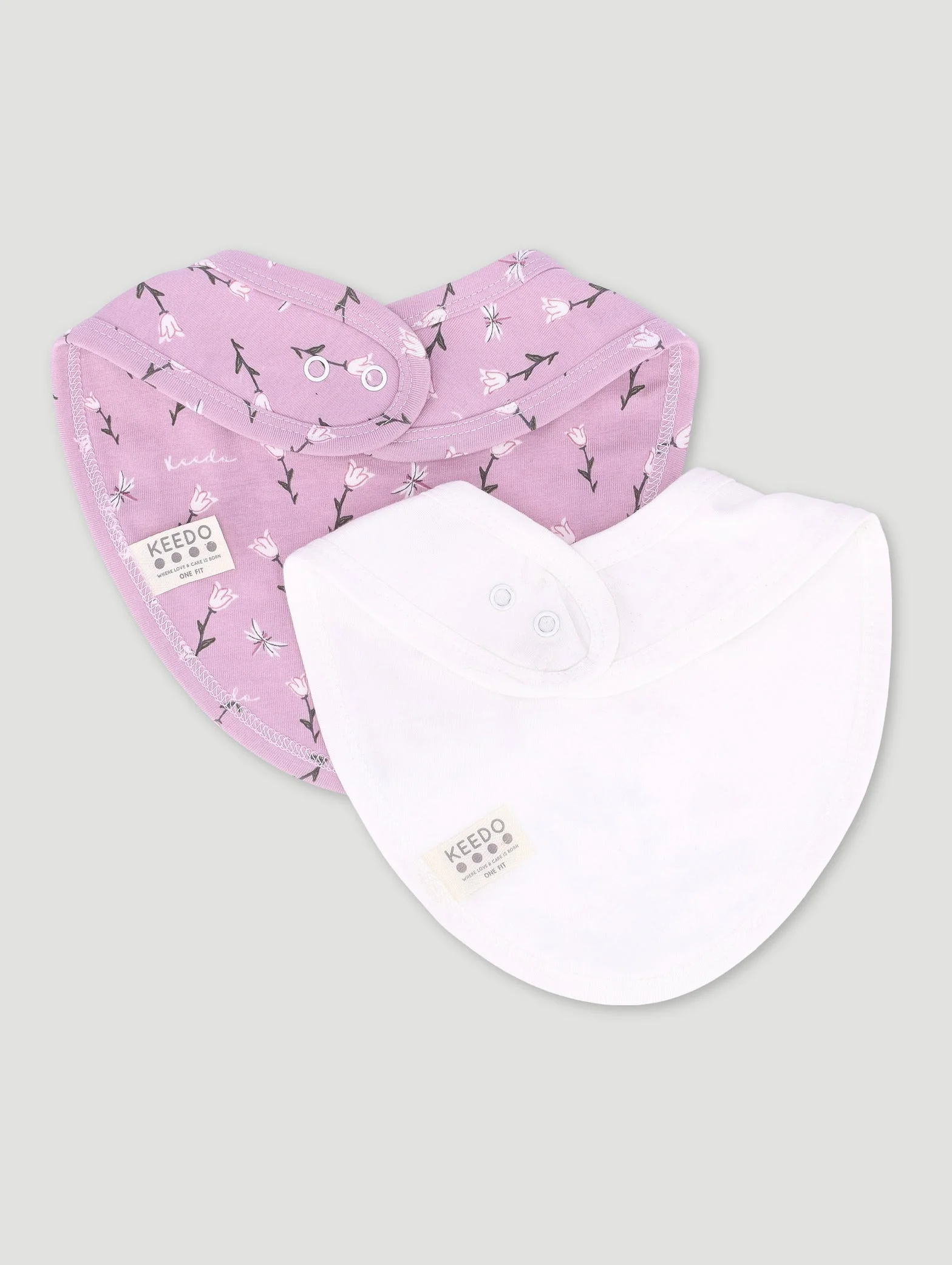 Keedo Baby Girls Lilac & White Floral 2 Pack Bib - Image 2
