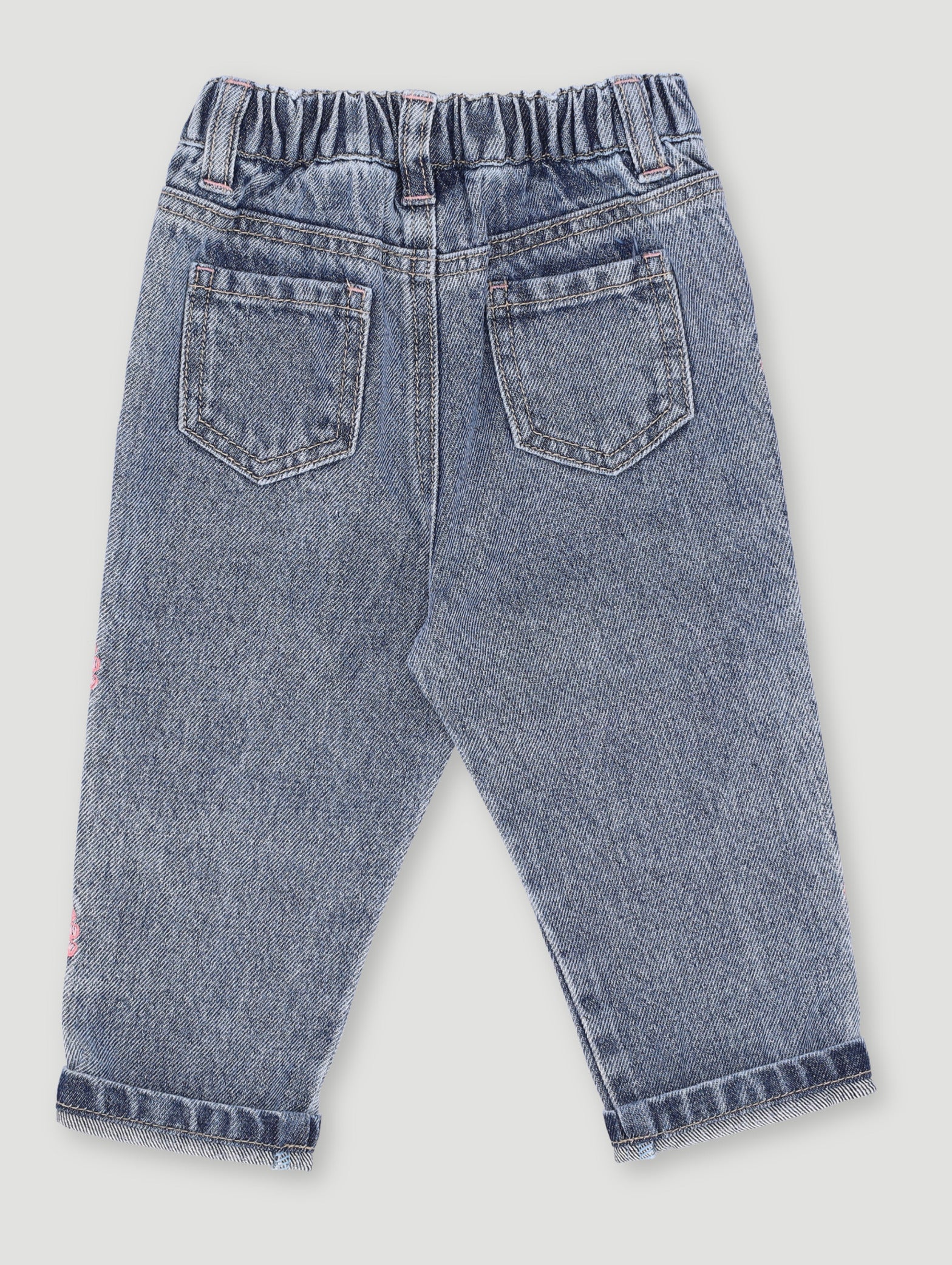 Baby Girls Pink Bow Embroidered Denim - Sky Blue - Image 2