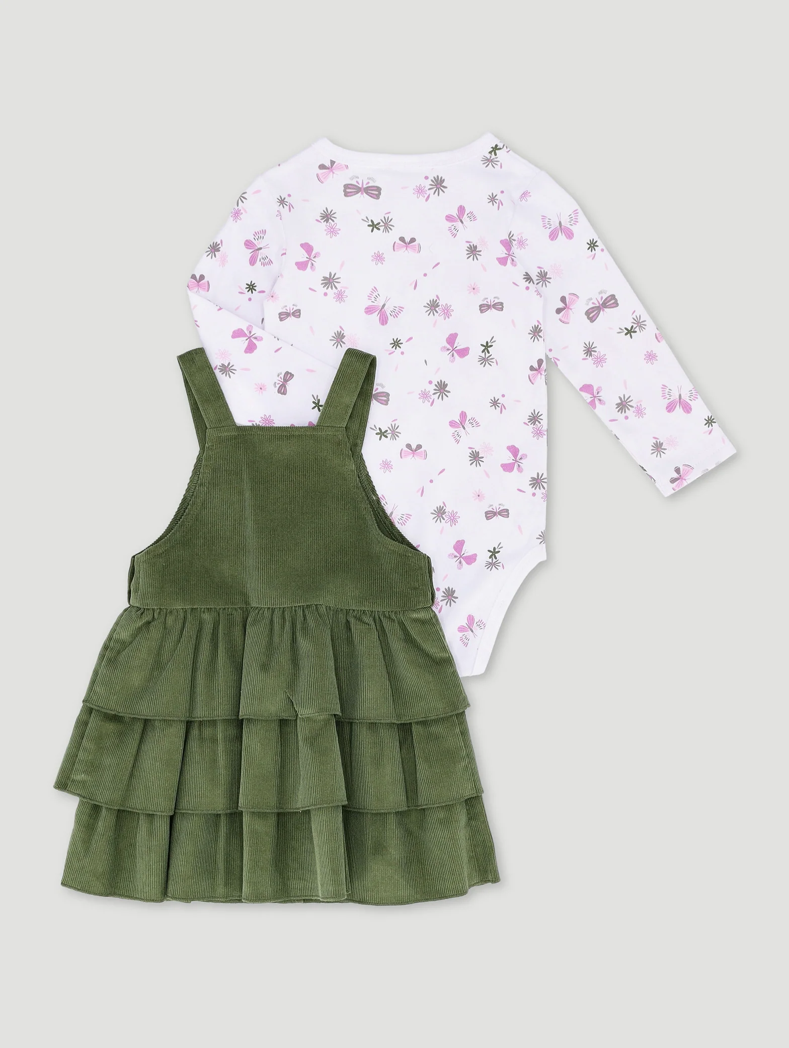 Baby Girls Pinni Cord Dress - Olive - Image 2