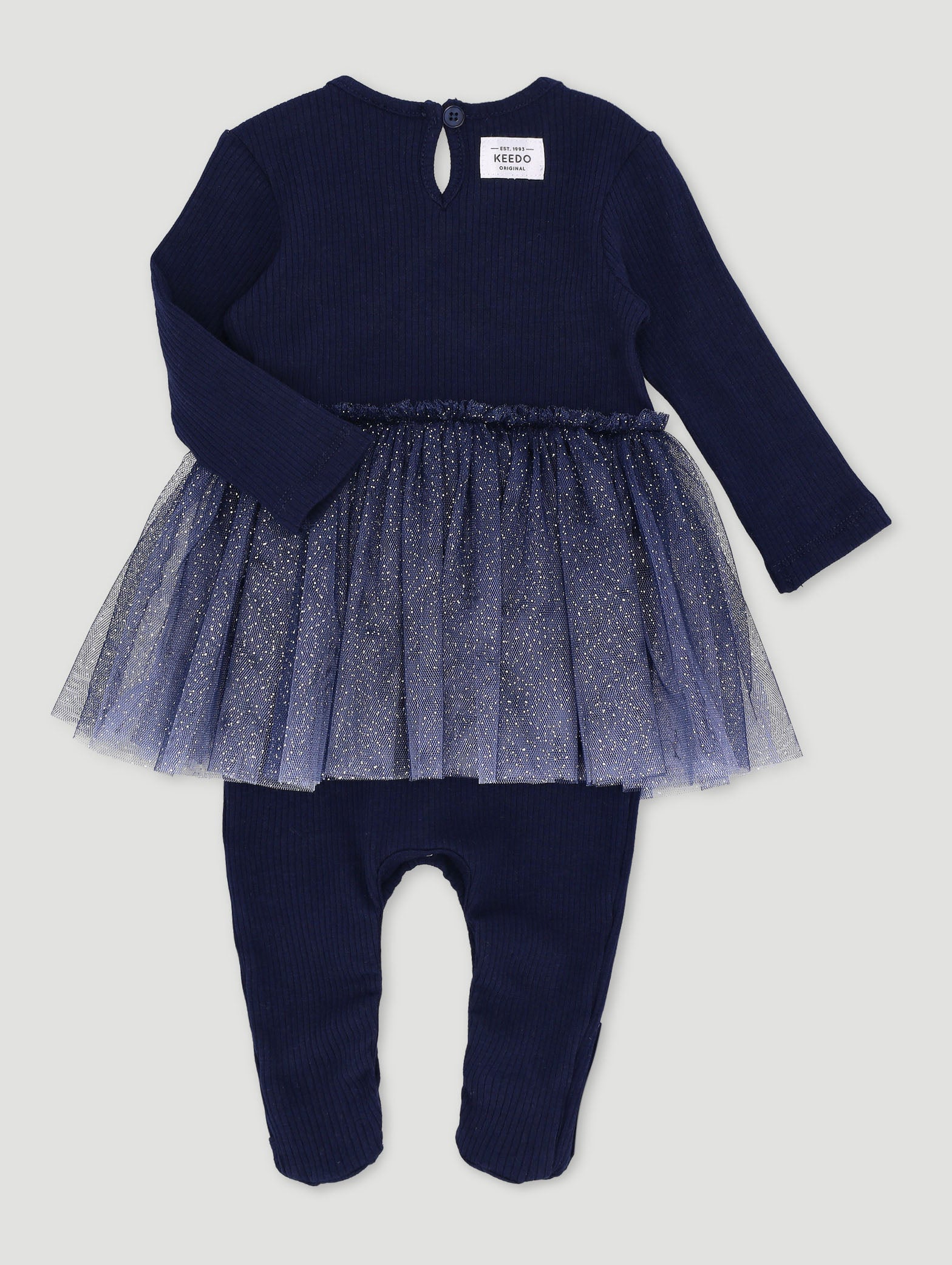 Keedo Baby Girls Premium Ribbed Cotton Lycra Babygrow With Ombre & Silver Tuille - Image 2