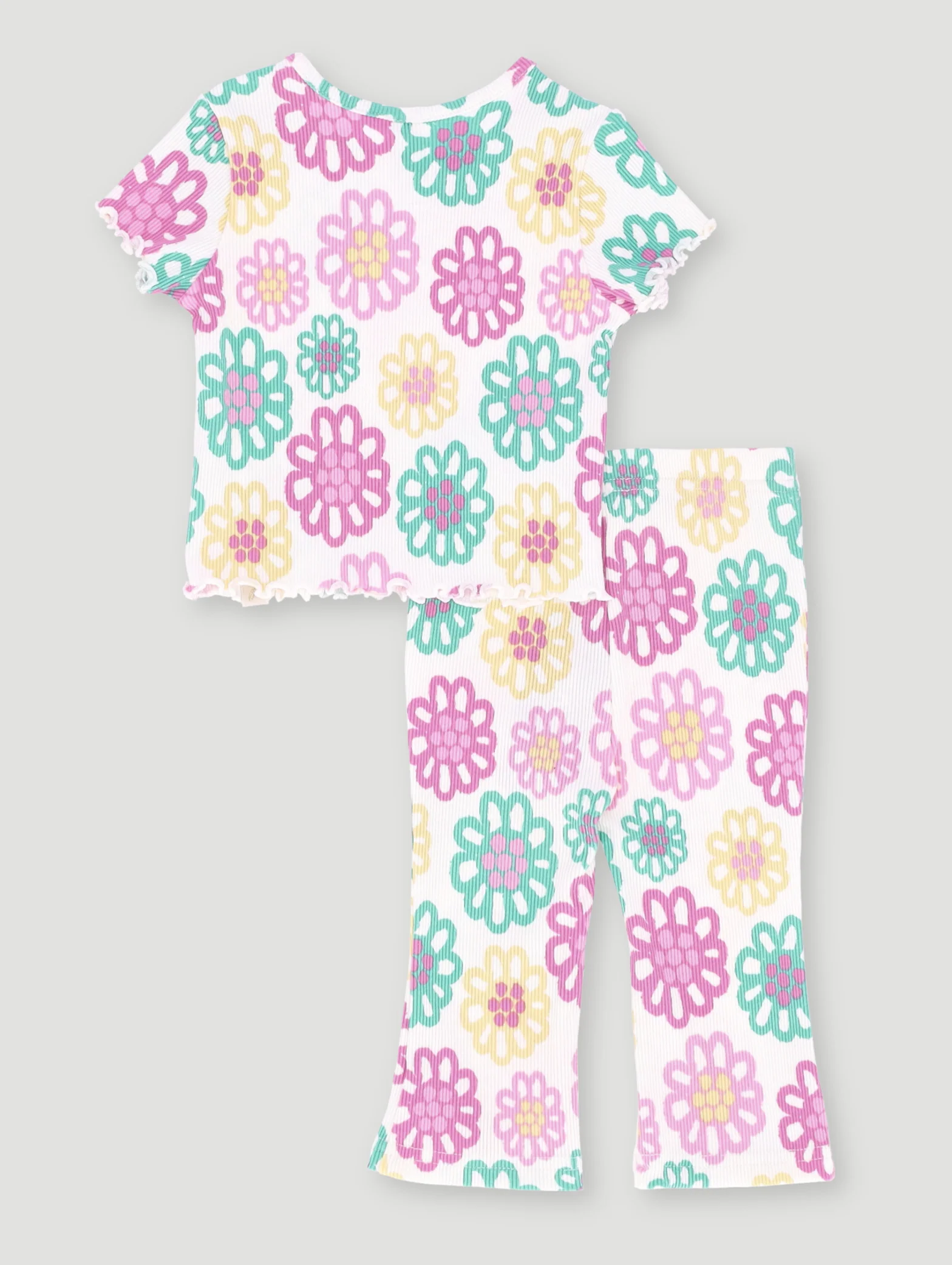 Baby Girls Ribbed Flower Printed Set Knit - White Multi - Image 2