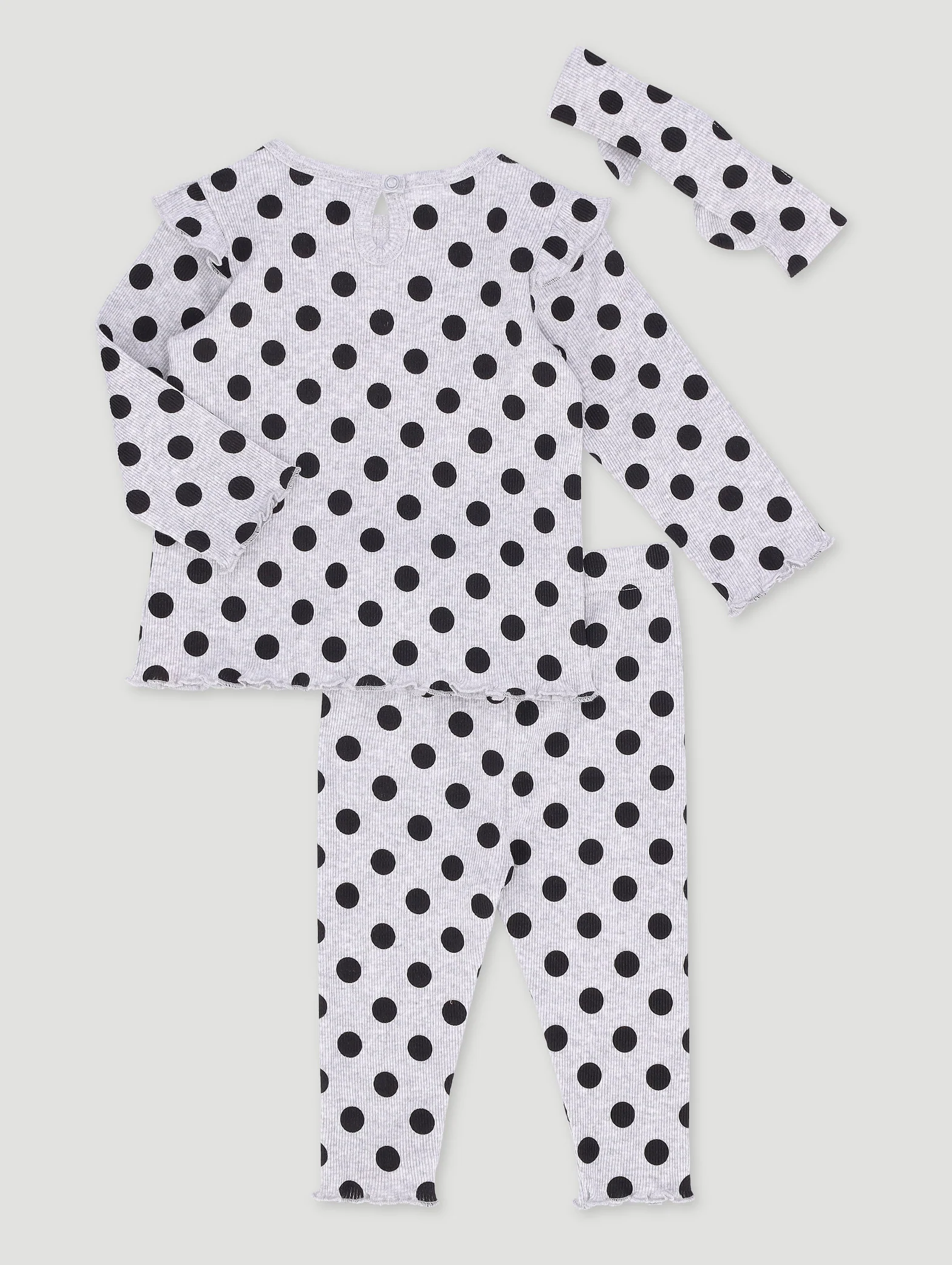 Baby Girls Ribbed Polka Dot Hair Band Set - Grey - Image 2