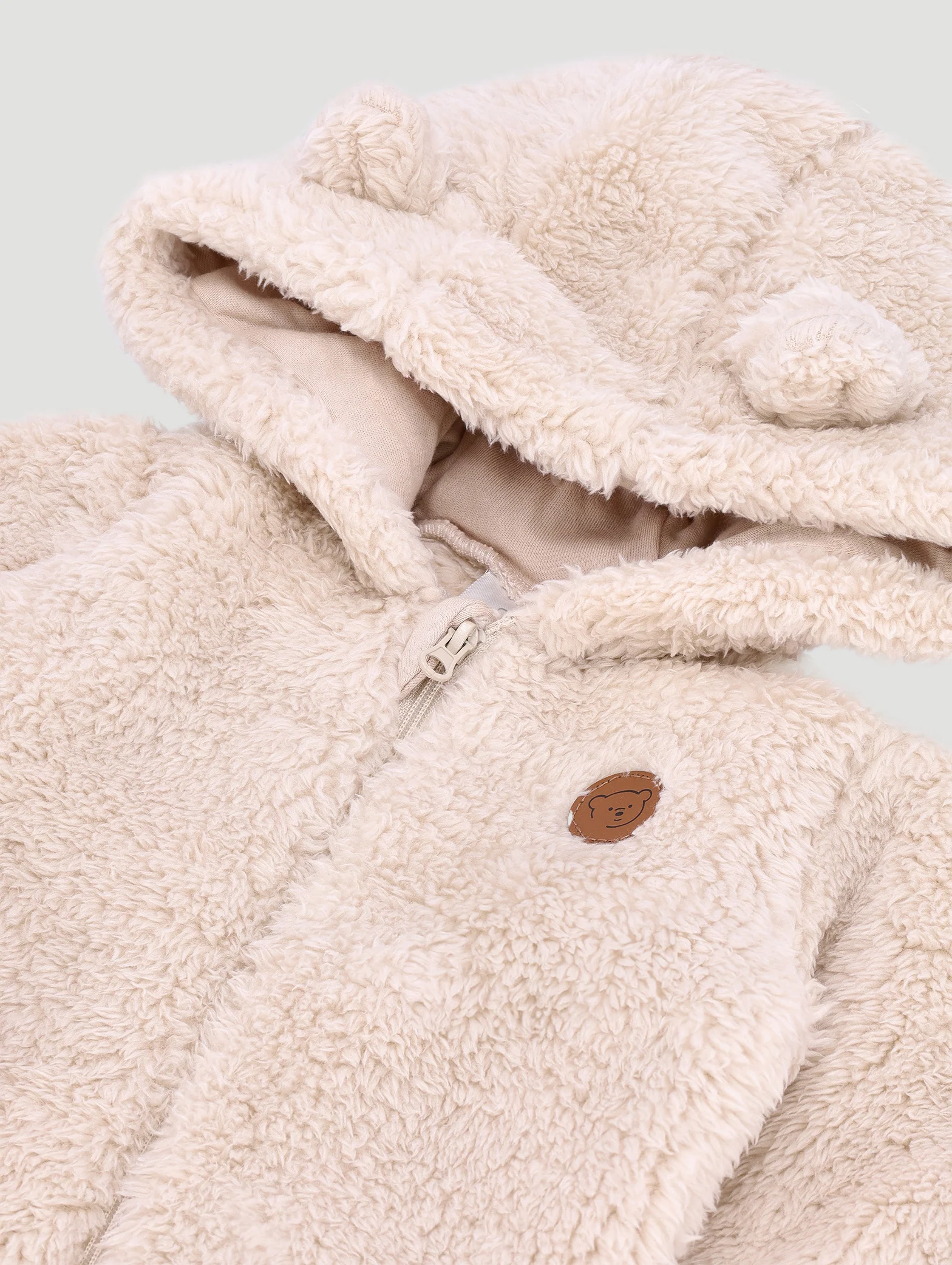 Baby Girls Sherpa Bear Sleepsuit - Stone - Image 2