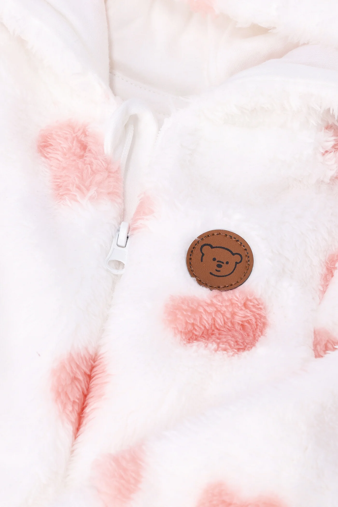 Baby Girls Hearts Hooded Sherpa Sleepsuit - Cream - Image 2