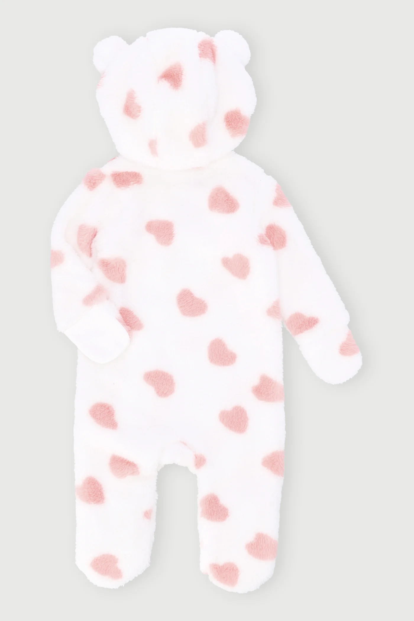 Baby Girls Hearts Hooded Sherpa Sleepsuit - Cream - Image 3