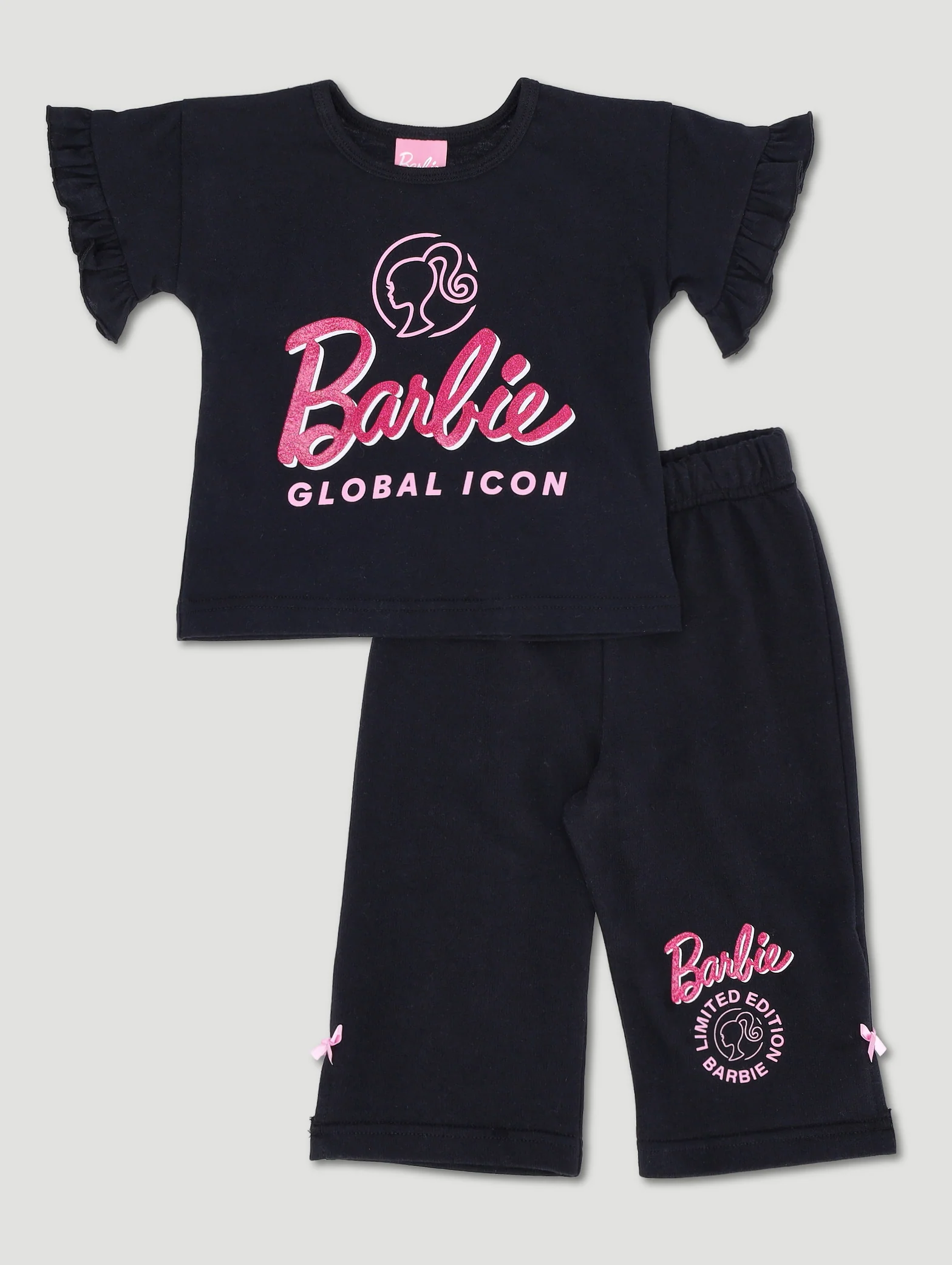 Baby Girls Single Glitter Print Tee - Black - Image 2
