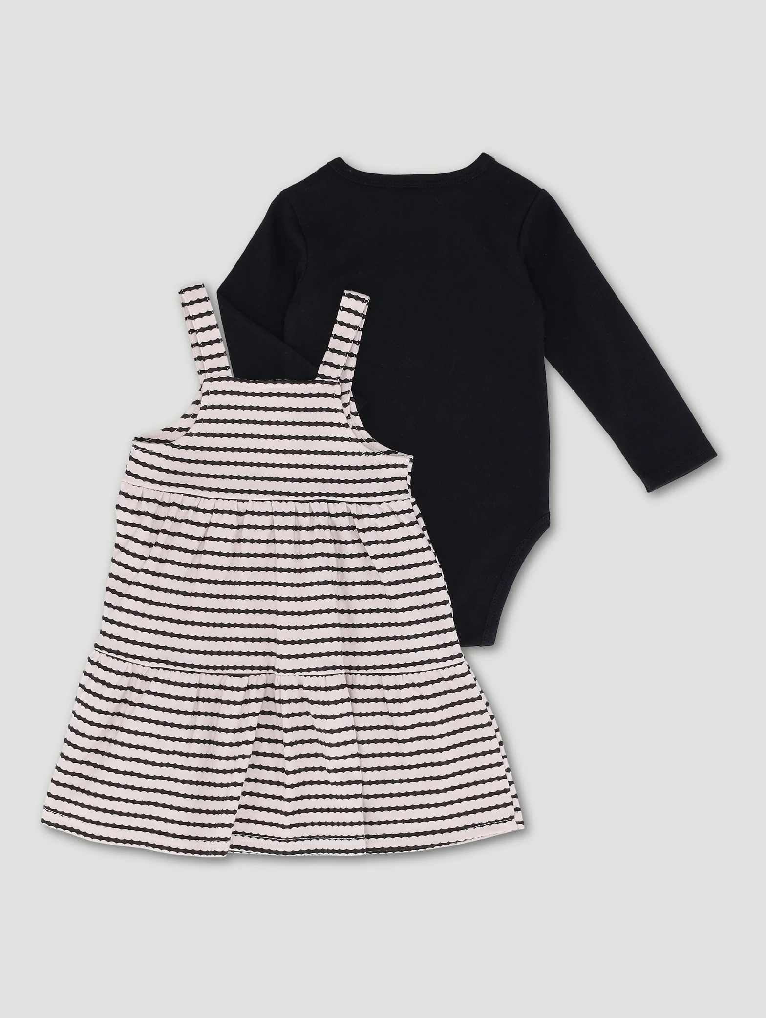 Baby Girls Tee & Striped Textured Dress - Stone - Image 2