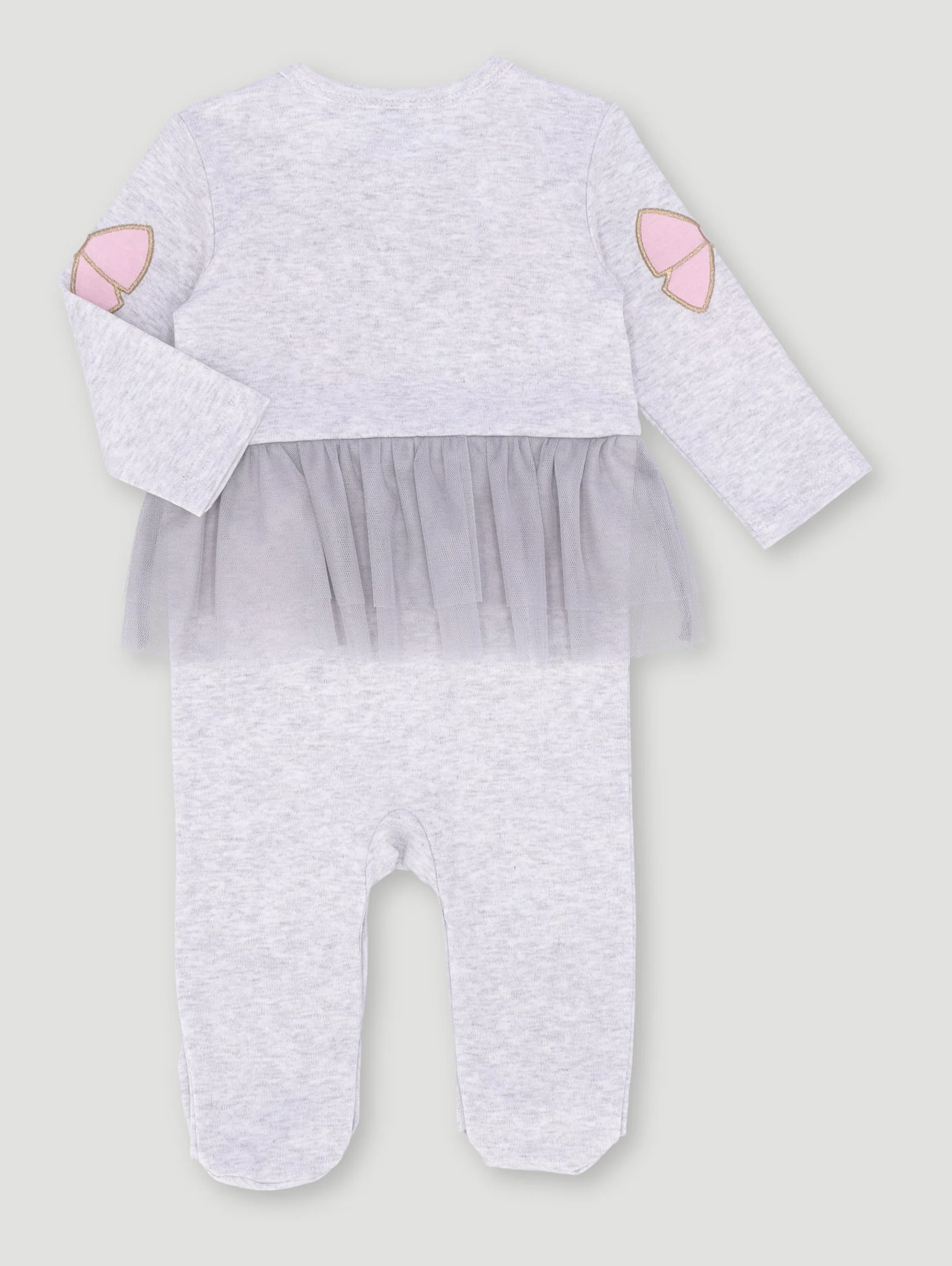 Baby Girls Tulle Bow Print Knit Sleepsuit - Ice Grey - Image 2