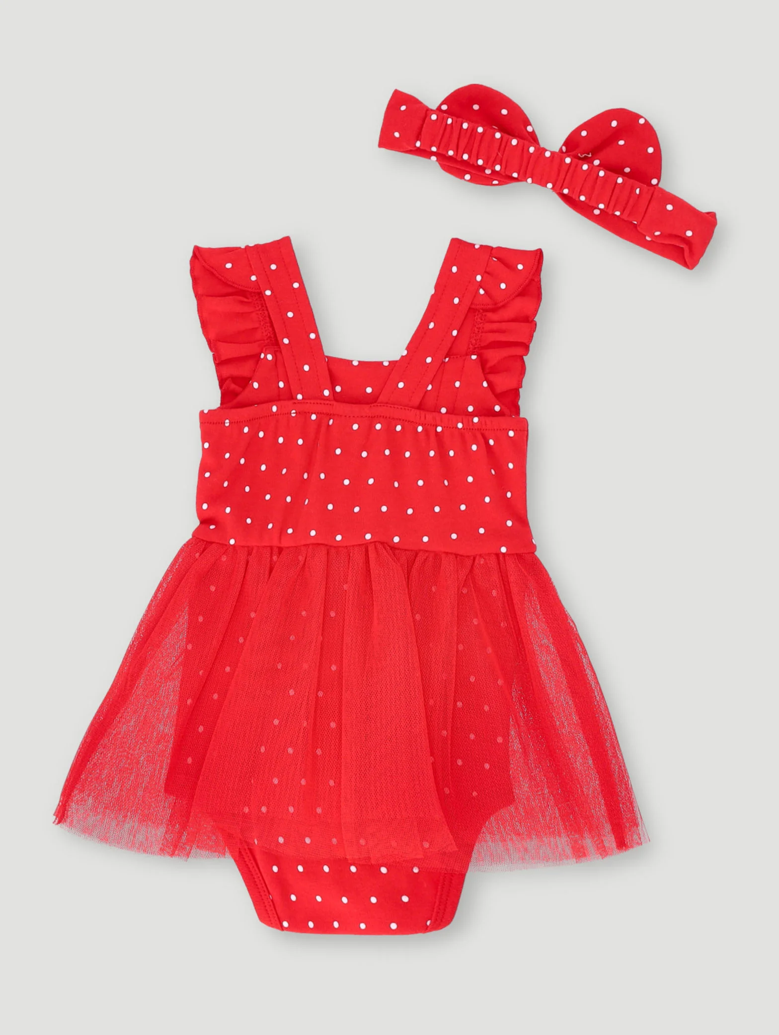 Baby Girls Tulle Dots With Headband Vest - Red - Image 2