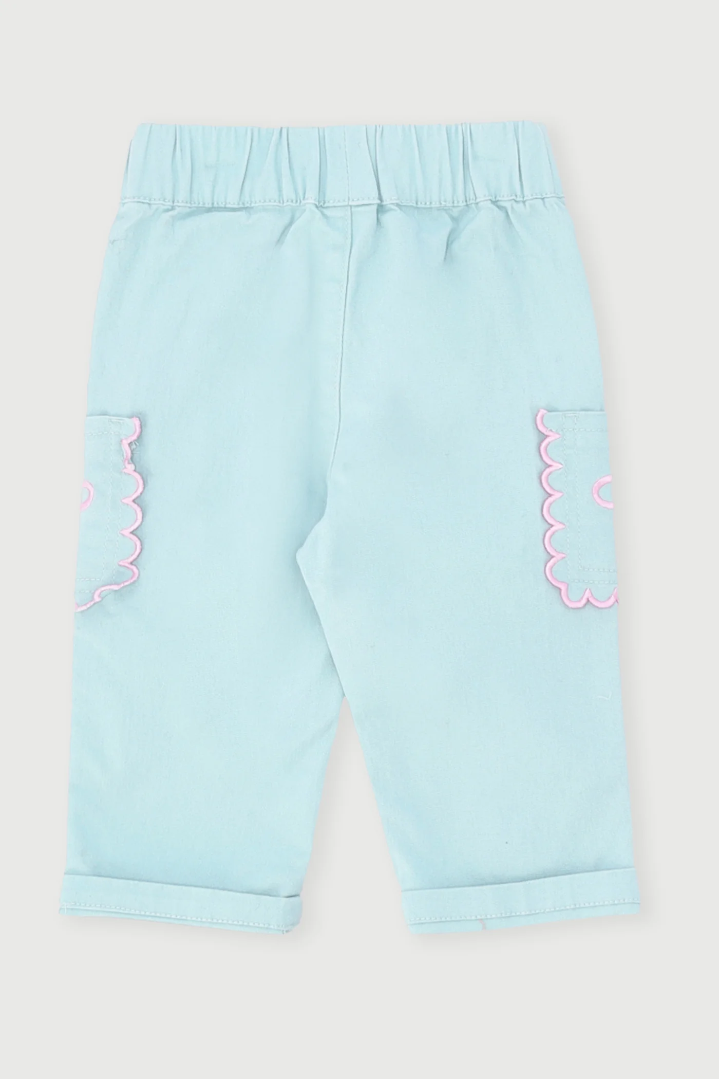 Baby Girls Wide Leg Patch Pocket Denim - Pastel Blue - Image 2