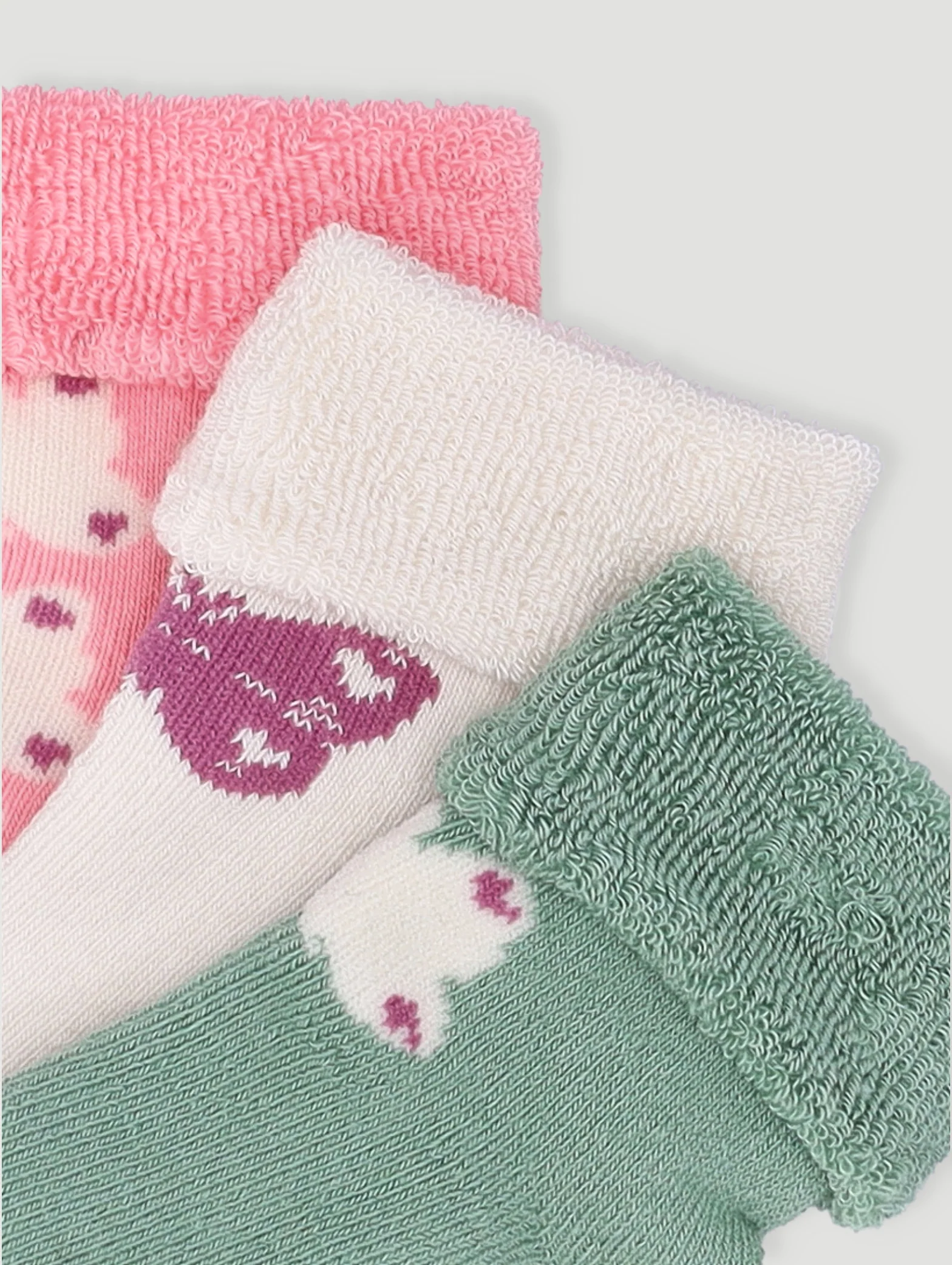 Baby Girls 3 Pack Butterfly Toweling Socks - Cream/White/Pink - Image 2