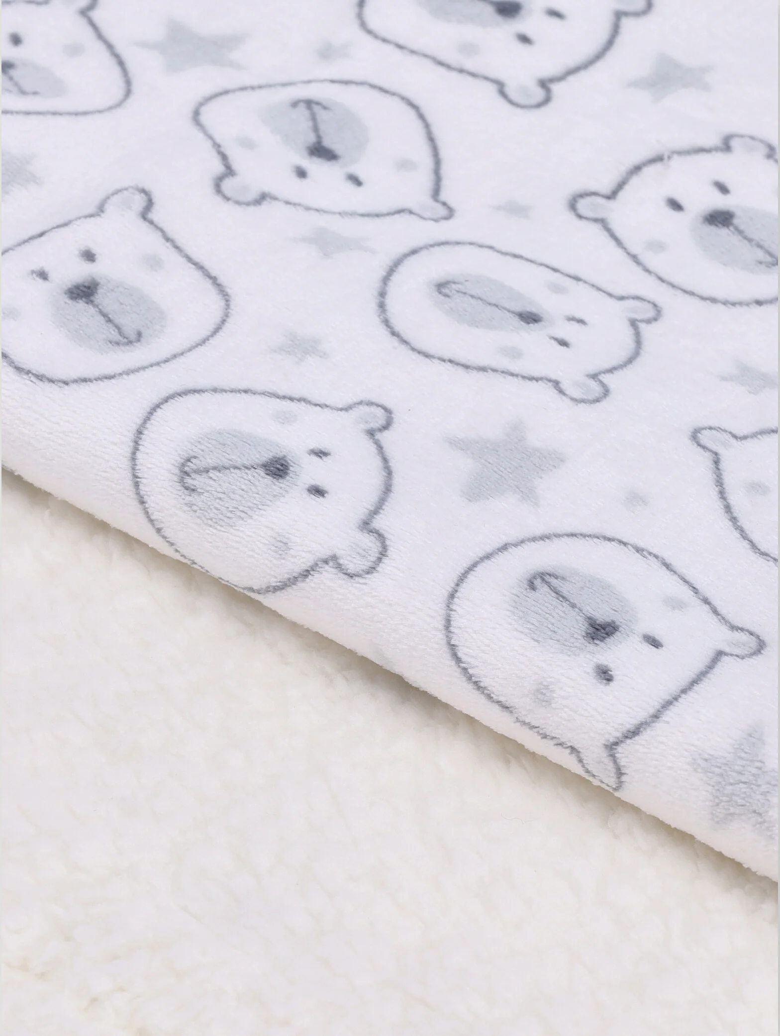 Baby Mink Sherpa Blanket And Toy Bear Combo - White/Grey - Image 2