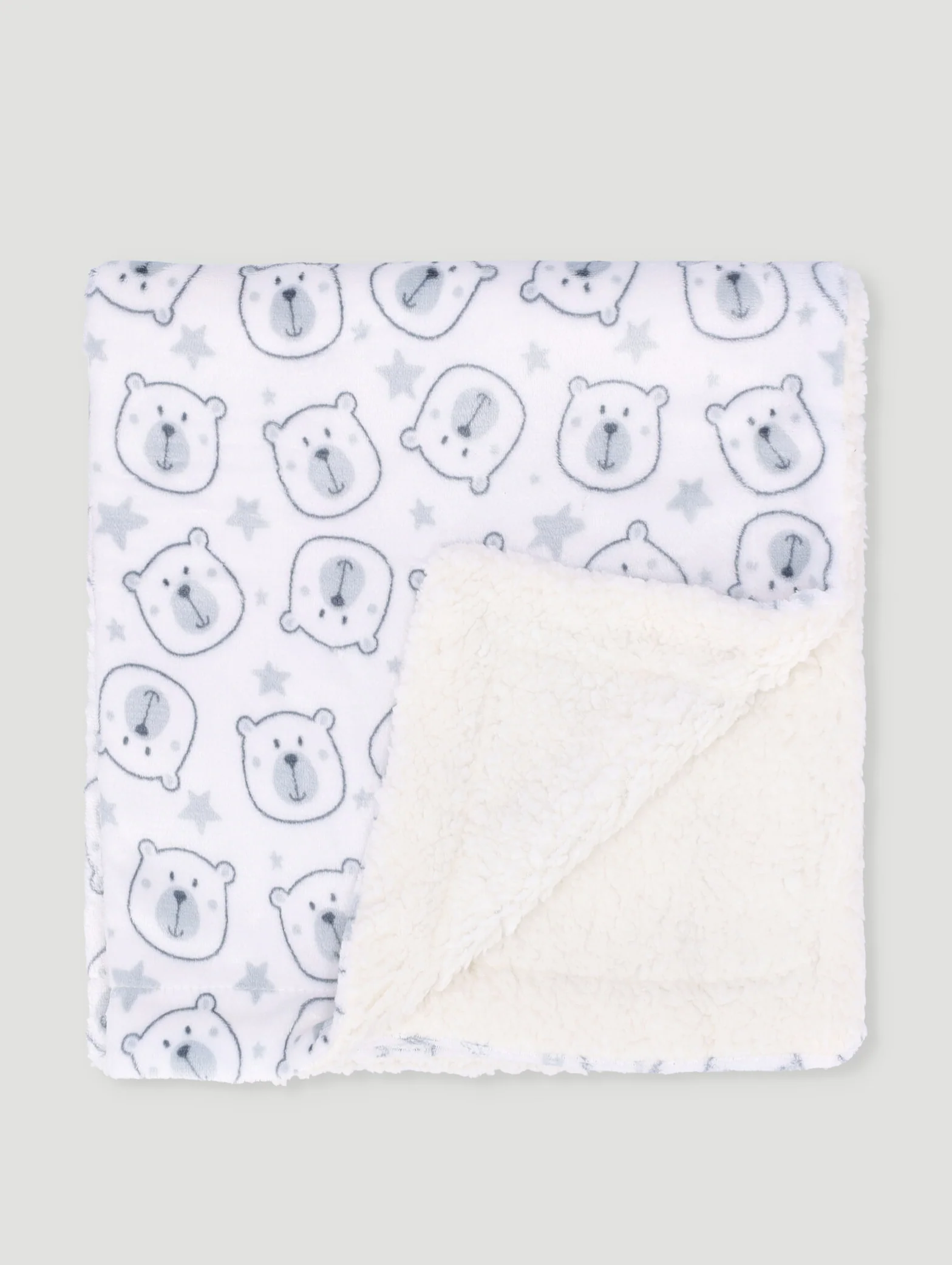 Baby Mink Sherpa Blanket And Toy Bear Combo - White/Grey - Image 4