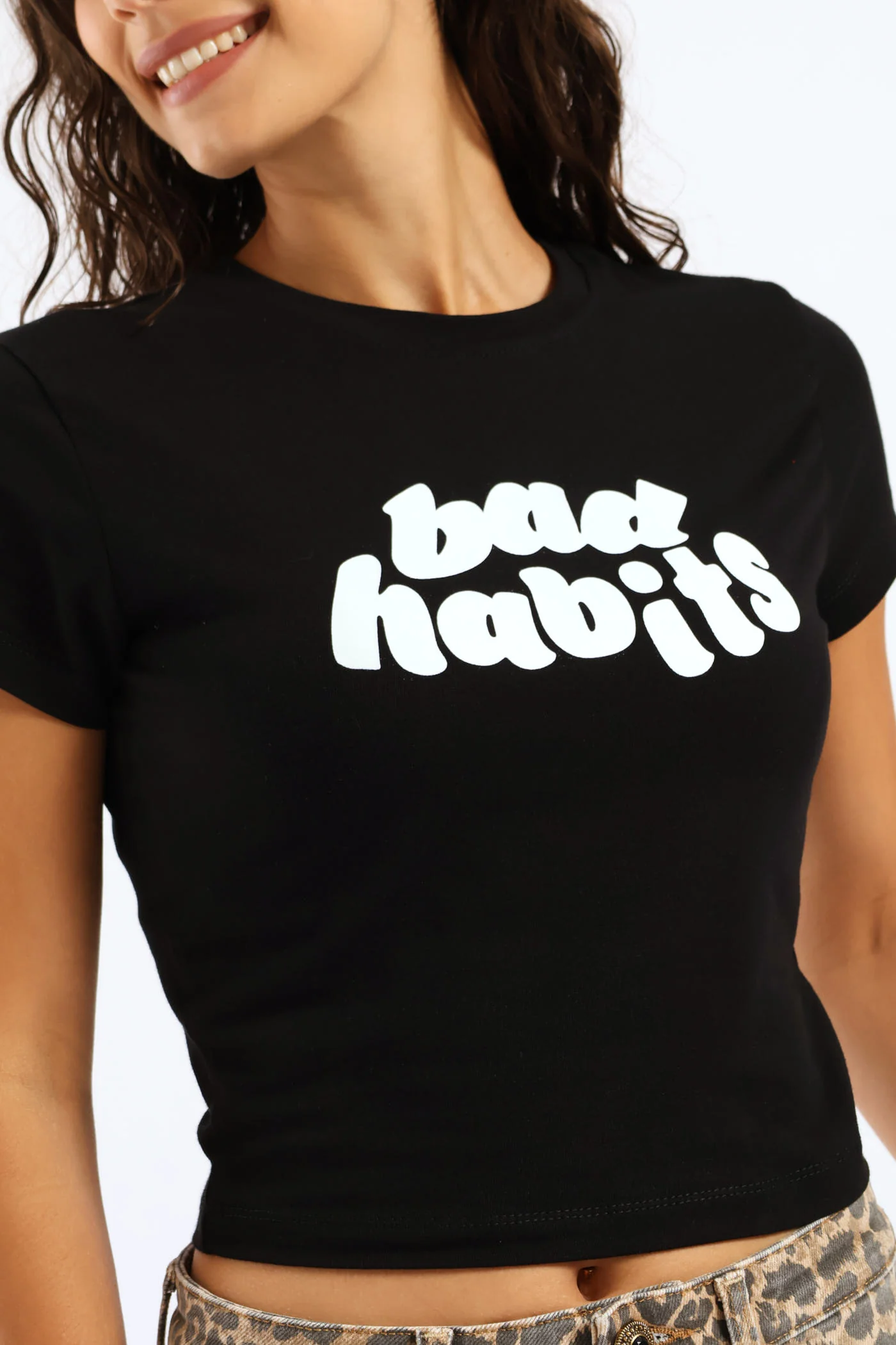 Bad Habits Baby Tee - Black - Image 2