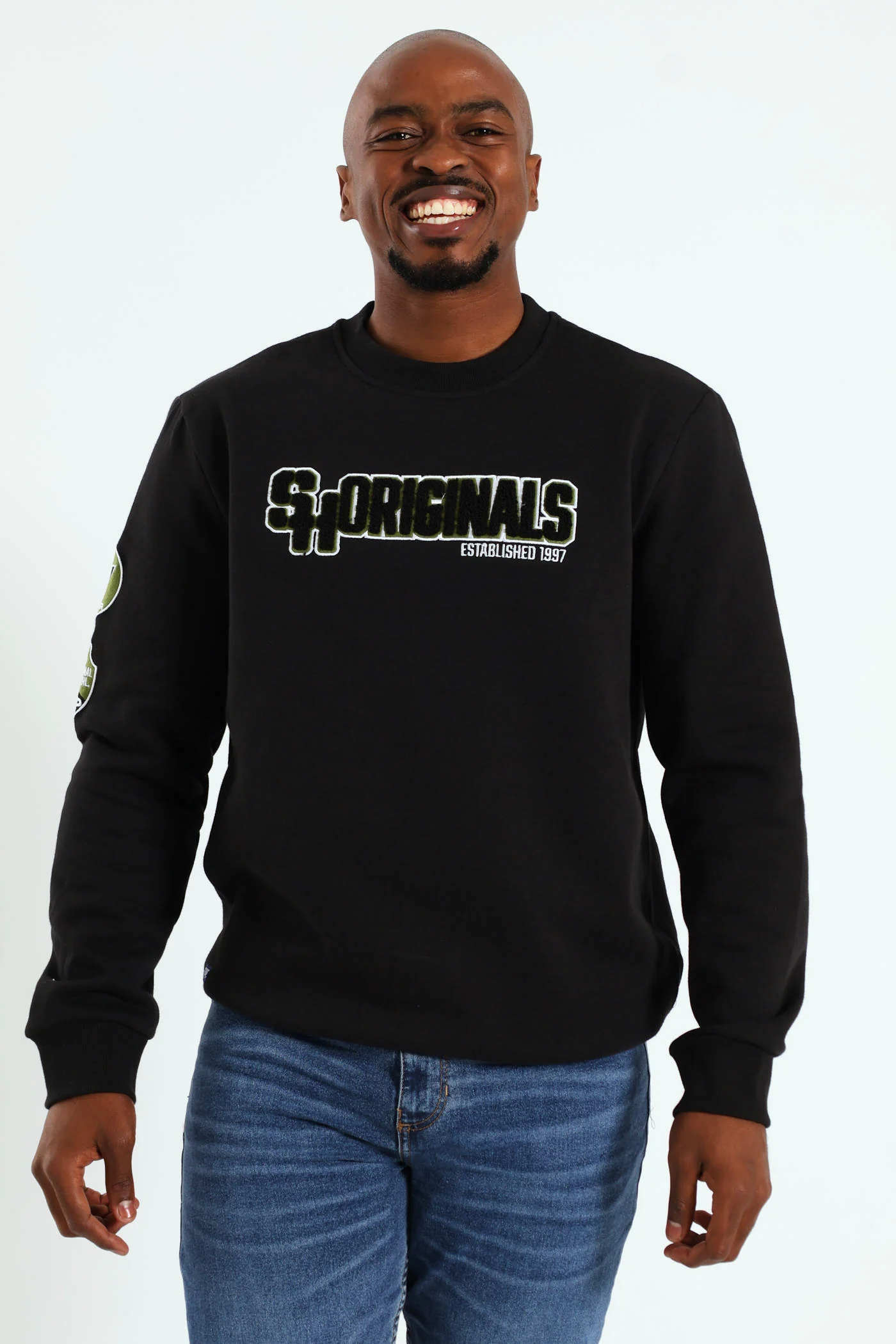 Badge Crew Sweat Top - Black - Image 2