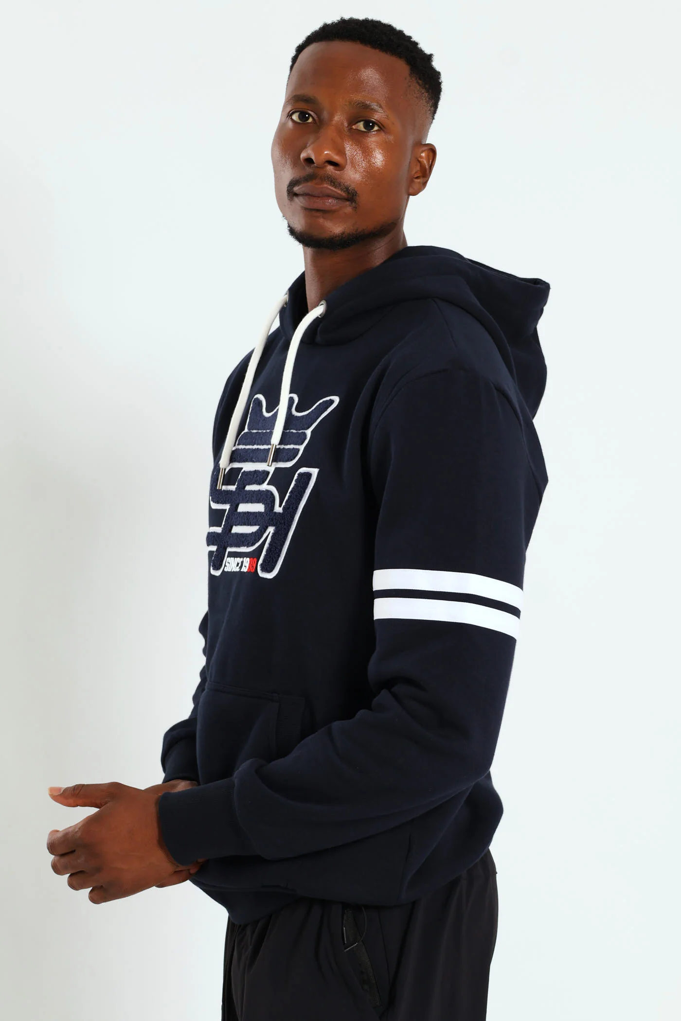 Badge Fleece Hoody - Navy - Image 3