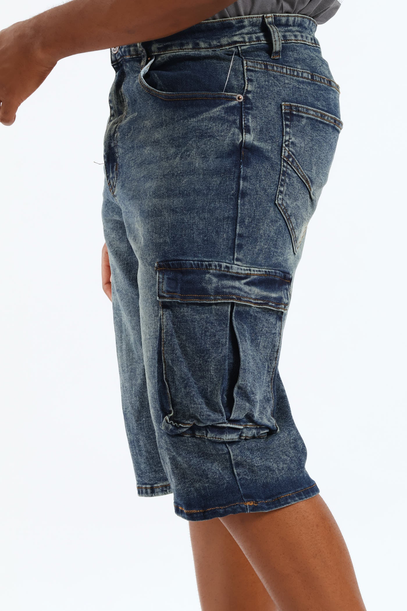 Baggy Cargo Denim Short - Dark Blue - Image 3