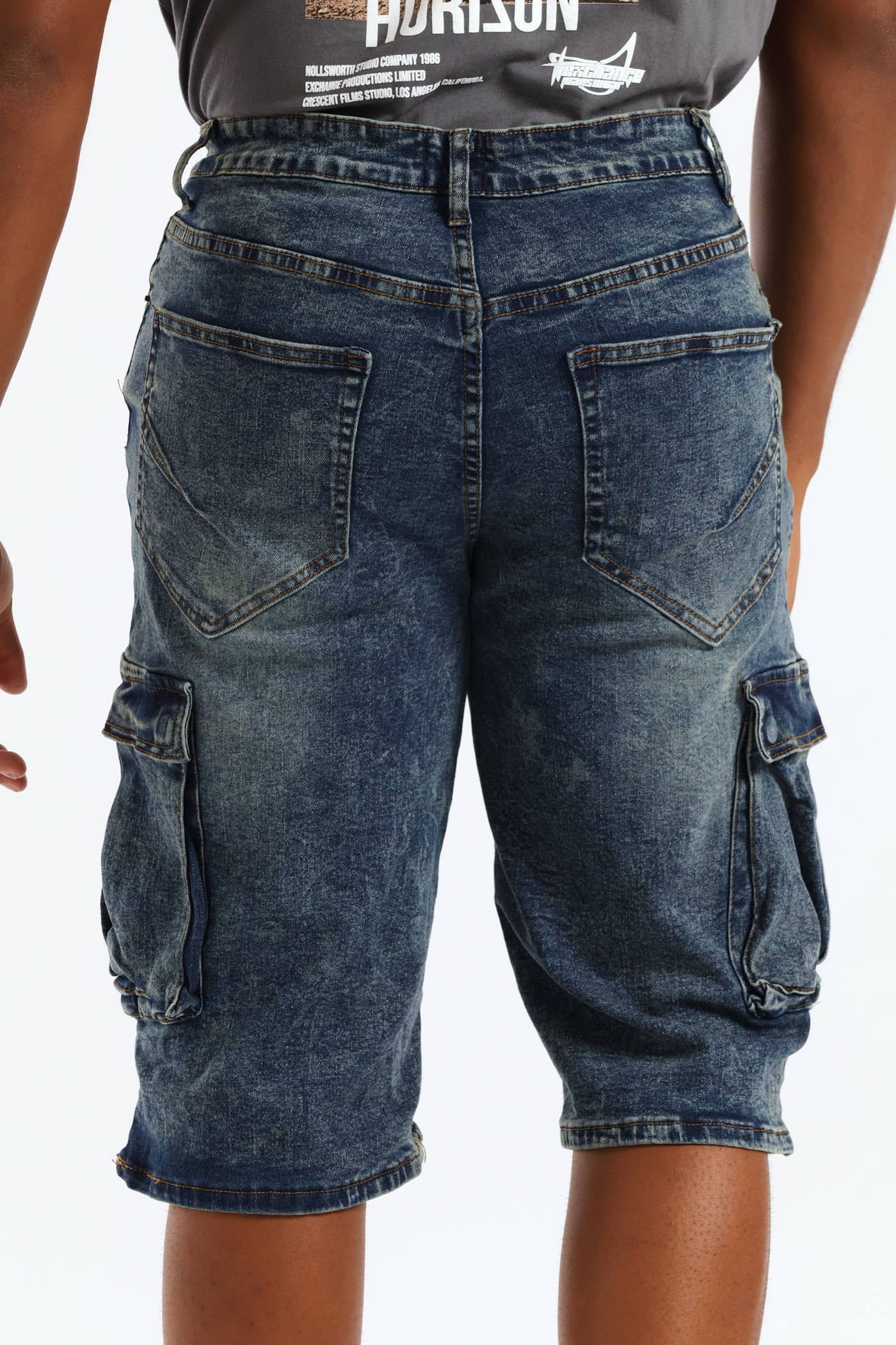 Baggy Cargo Denim Short - Dark Blue - Image 4