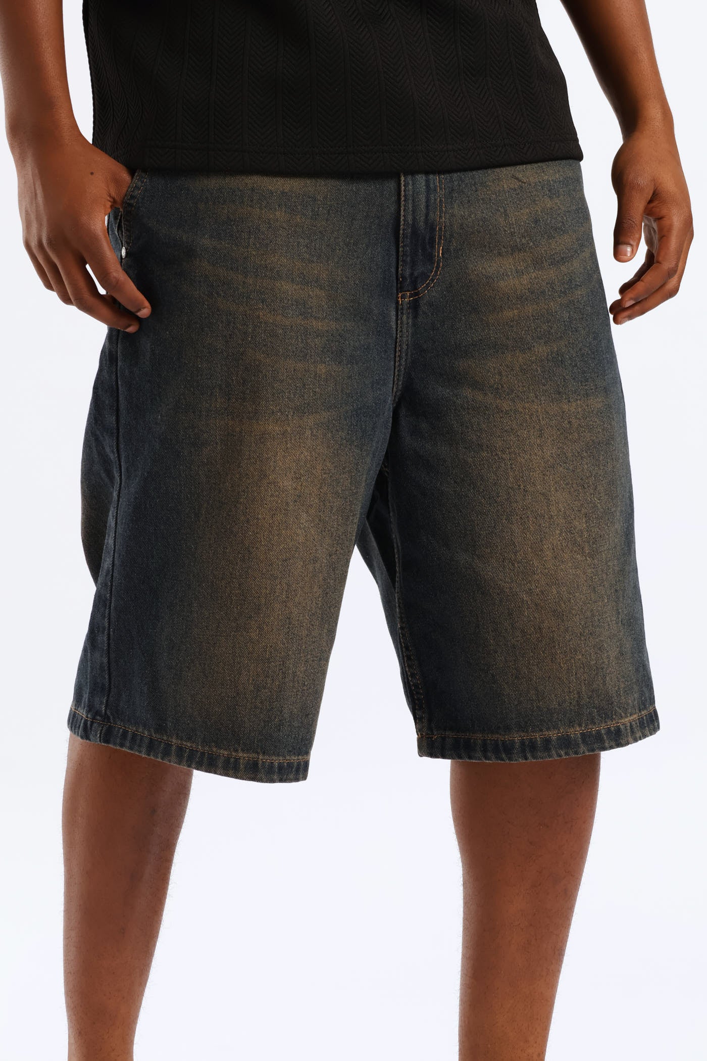 Baggy Fit Denim Short - Mid Blue - Image 2