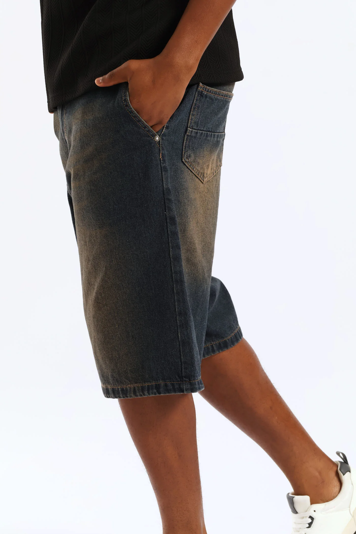 Baggy Fit Denim Short - Mid Blue - Image 3