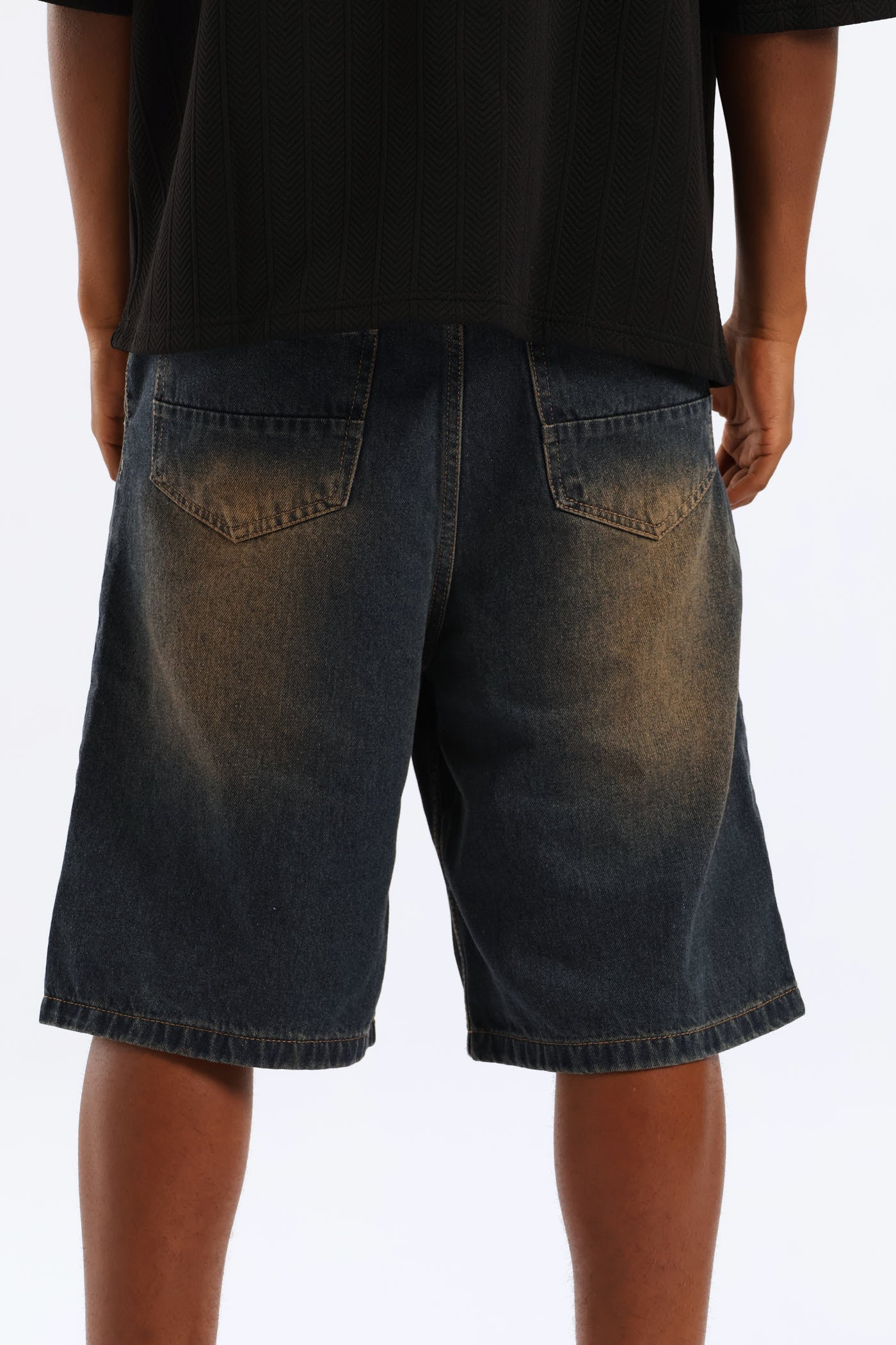 Baggy Fit Denim Short - Mid Blue - Image 4