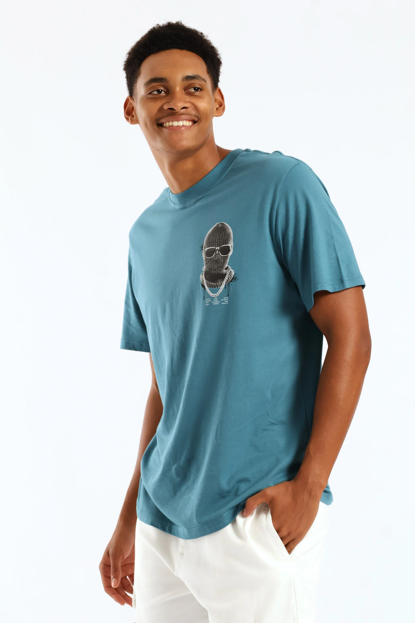 Balaclava Front Print Tee - Teal - Image 4