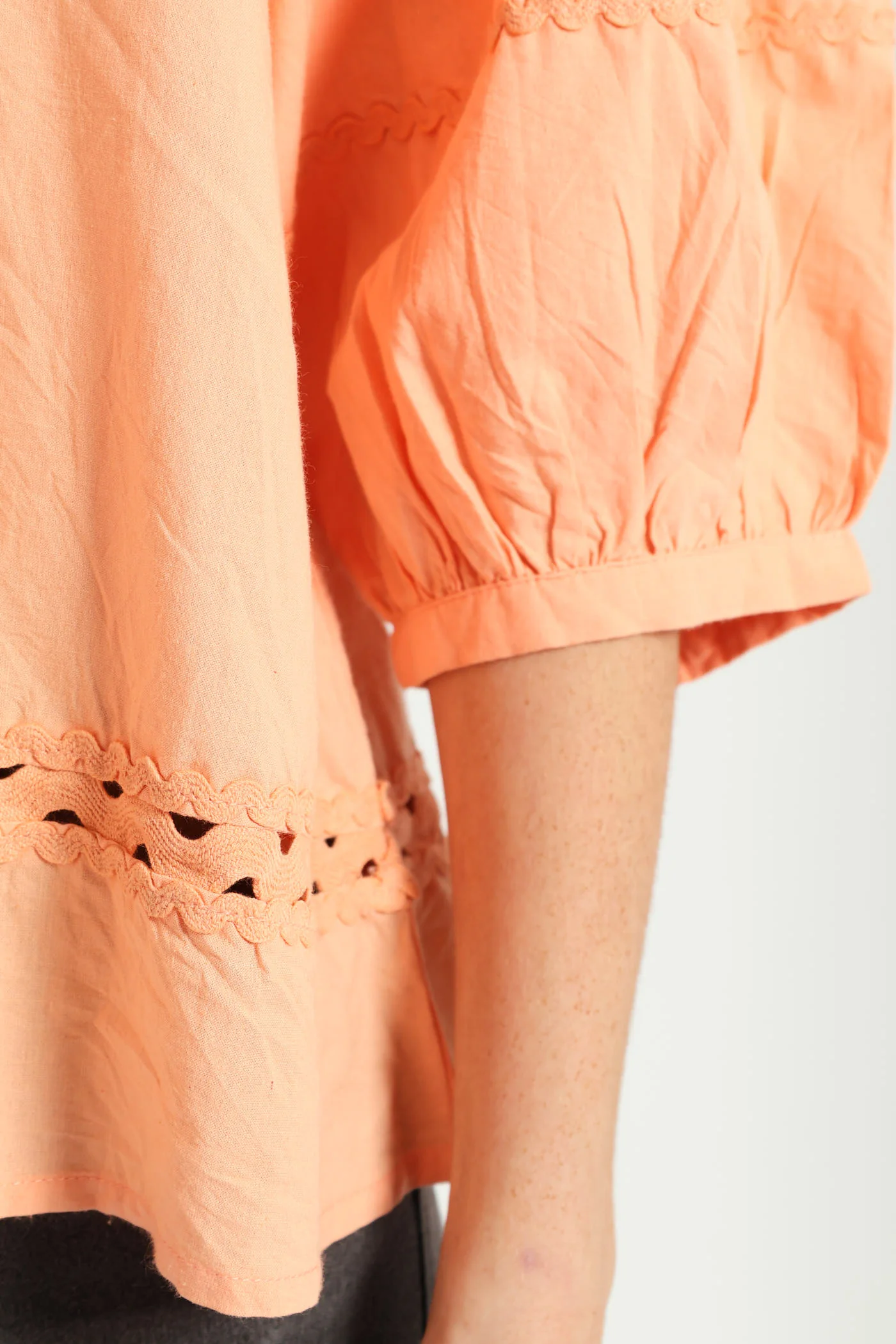 Balloon Sleeve Rick-Rack Detail Square Neck Blouse - Light Coral - Image 5